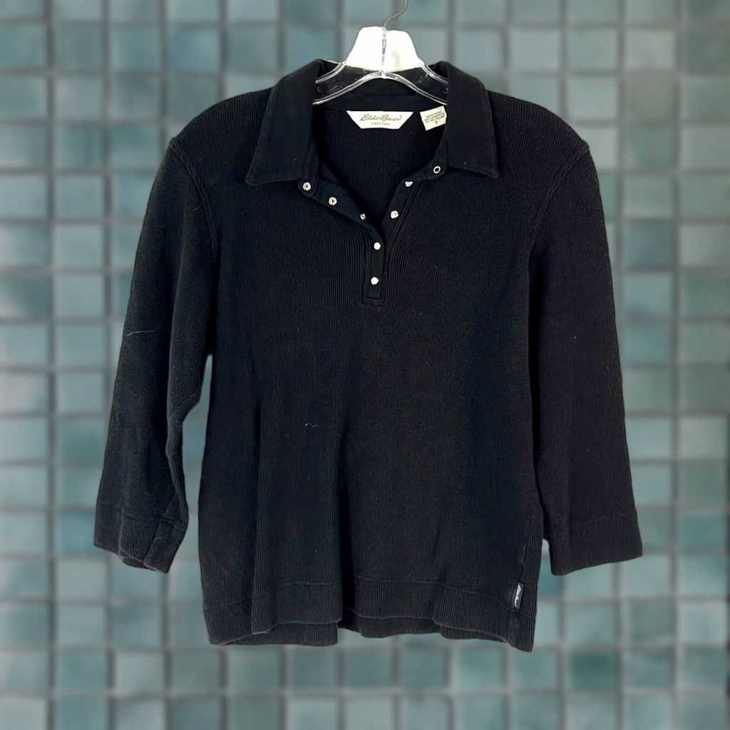 Eddie Bauer Eddie Bauer Blouse Shirt Women S Black 3/4 Sleeve Snap Front Collared 100% Cotton Modern Classic Size S / US 4 / IT 40 - 1 Thumbnail