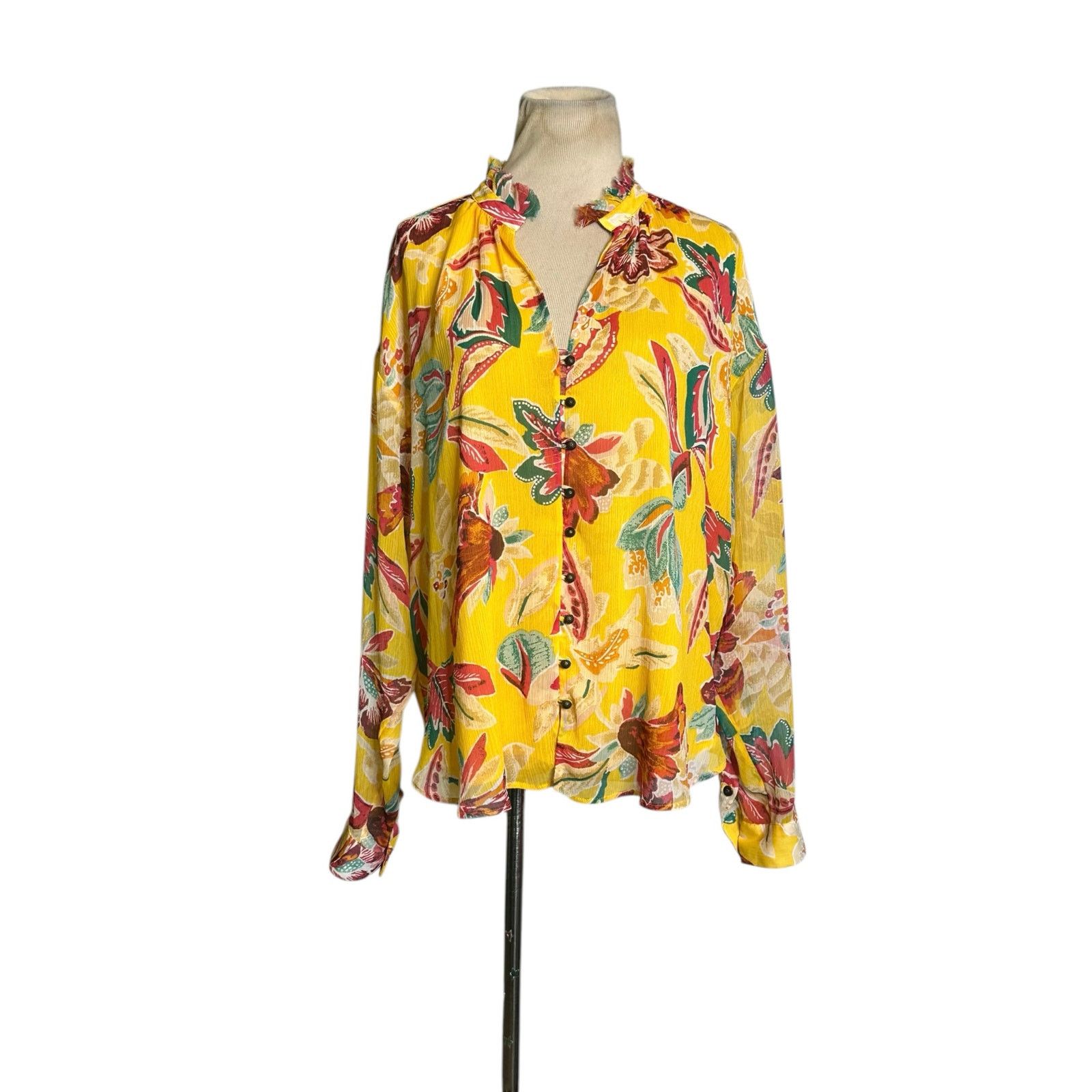 Anthropologie Pilcro yellow floral long sleeves blouse size 1X Size XL / US 12-14 / IT 48-50 - 15 Thumbnail