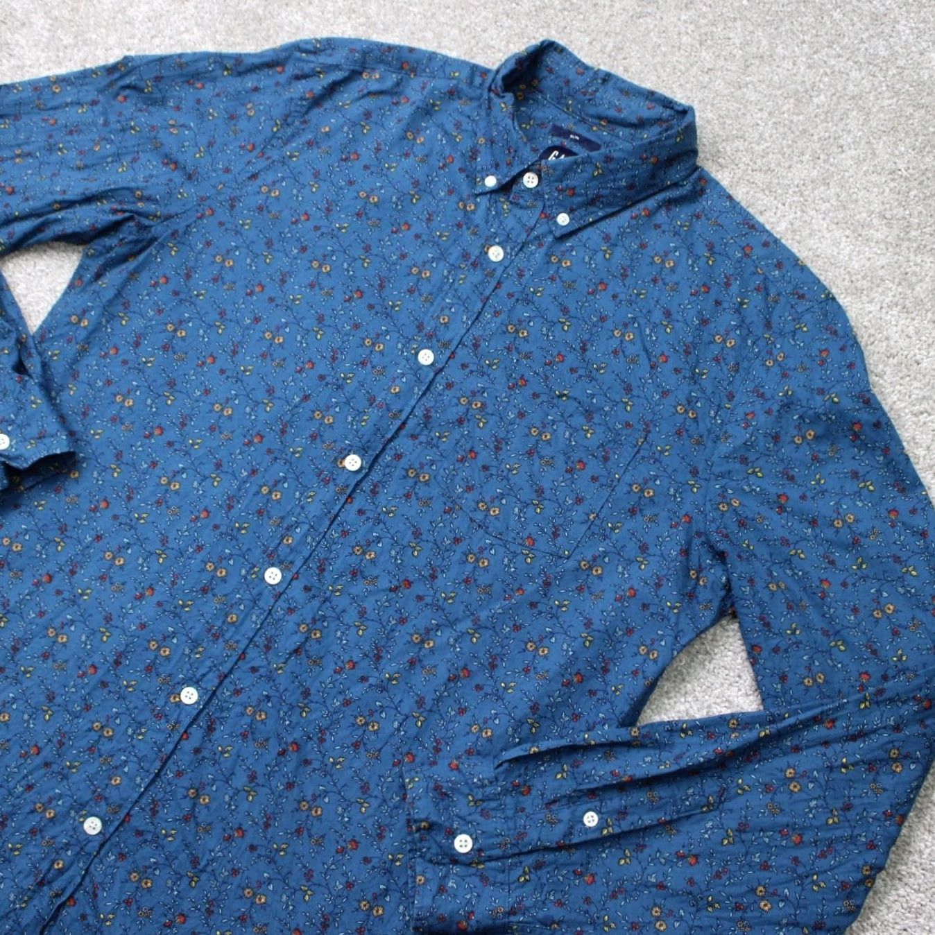 Gap Gap Shirt Mens Large Blue Floral Slim Fit 100% Cotton Long Sleeve Button Down Size US L / EU 52-54 / 3 - 3 Thumbnail