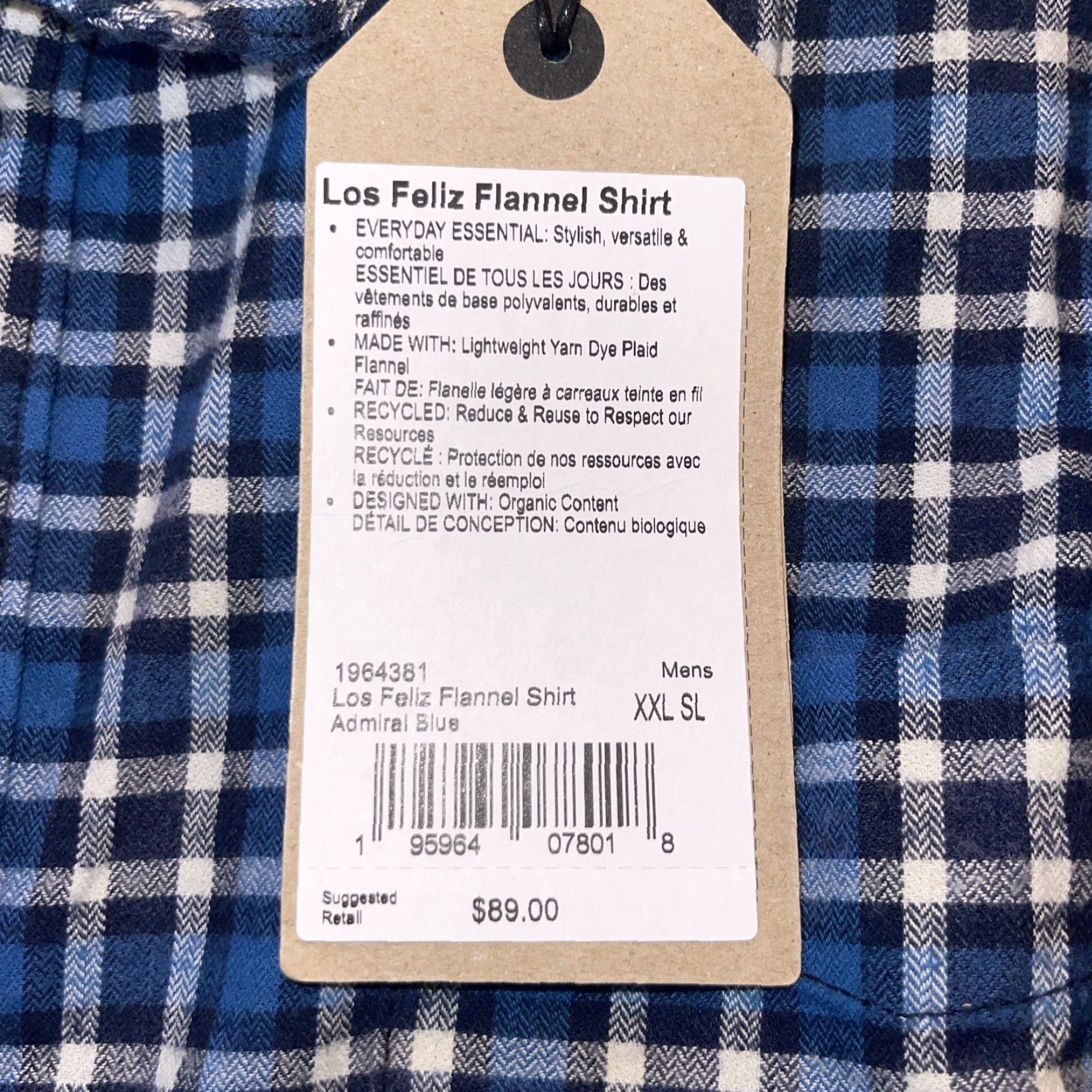 Prana PrAna Los Feliz Flannel Shirt Admiral Blue White Plaid Men’s XXL Slim Fit NWT Size US XXL / EU 58 / 5 - 3 Thumbnail