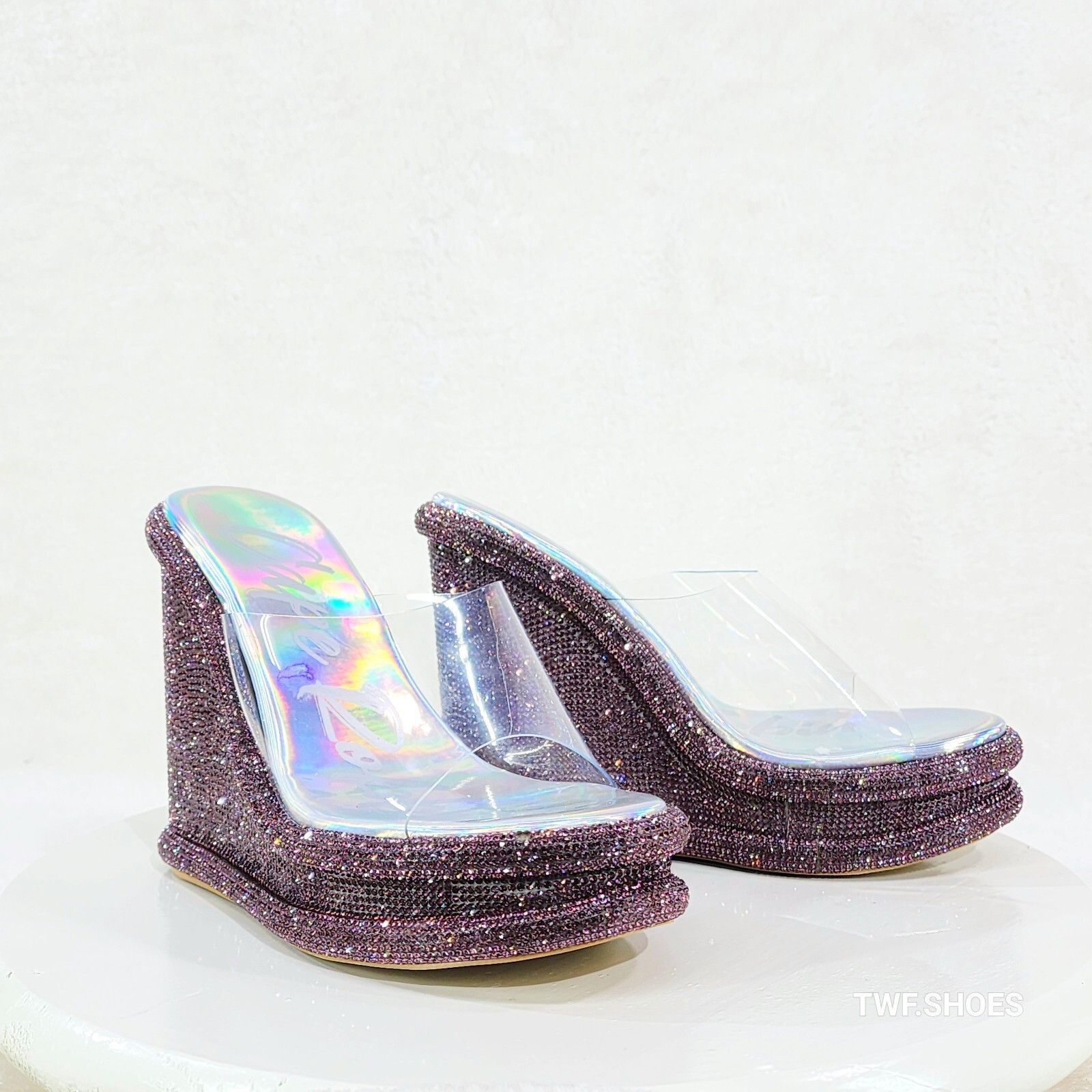 Other Zesty Purple Hologram Rhinestone Platform Wedge Heel Slip On Size US 11 / IT 41 - 5 Thumbnail