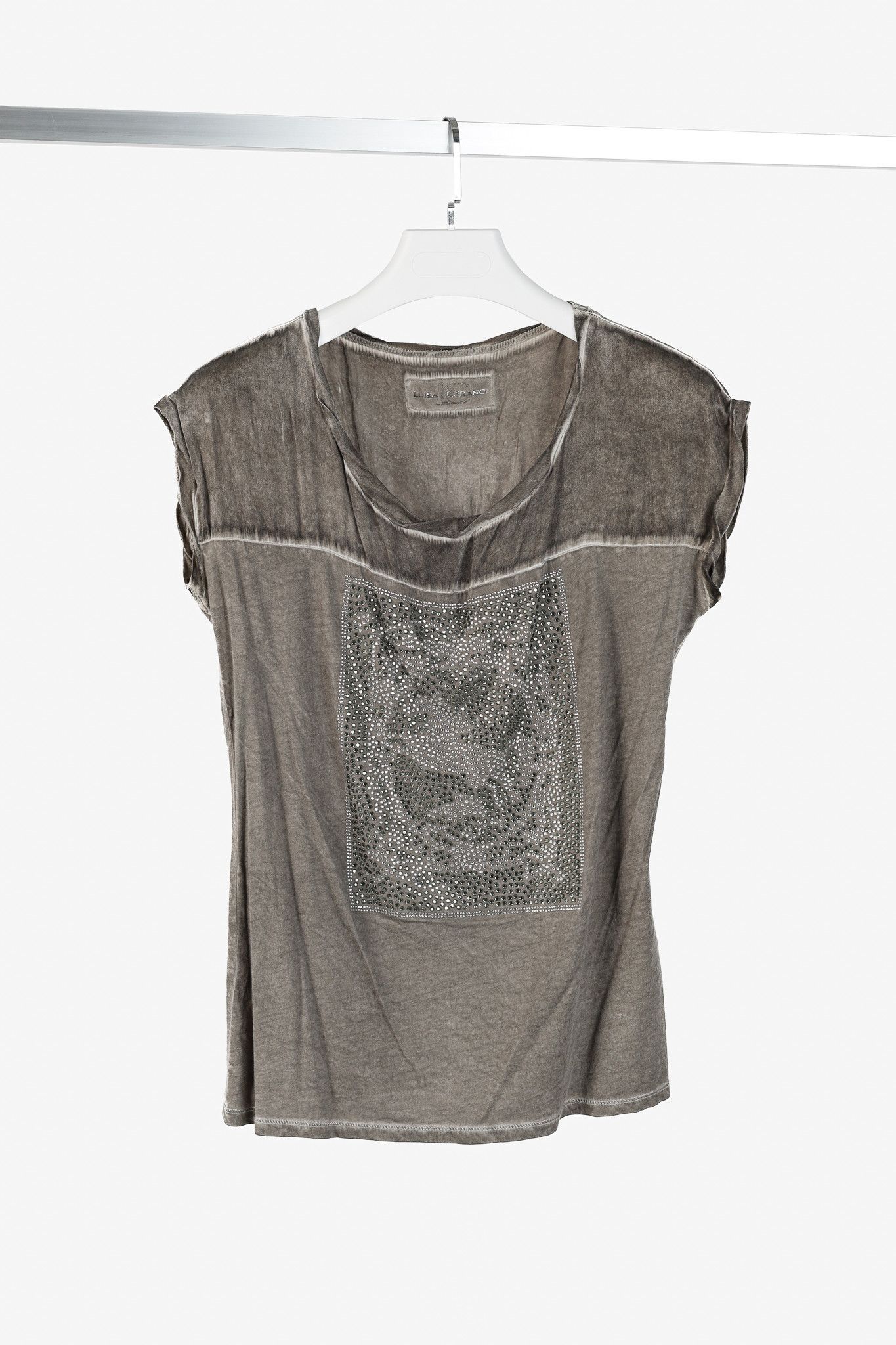 Luisa Cerano Luisa Cerano Grey Faded-Effect Rhinestone Muscle T-Shirt Size M / US 6-8 / IT 42-44 - 1 Thumbnail
