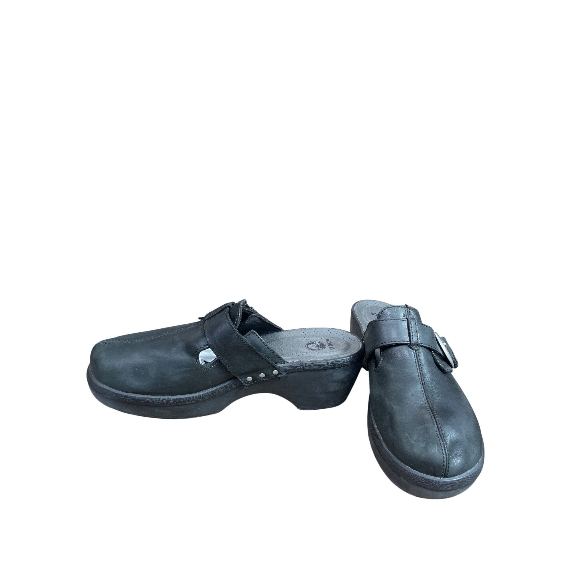 Crocs Crocs womans black leather slip on clogs mules Sz 9 SKU 9725 Size US 9 / IT 39 - 2 Thumbnail
