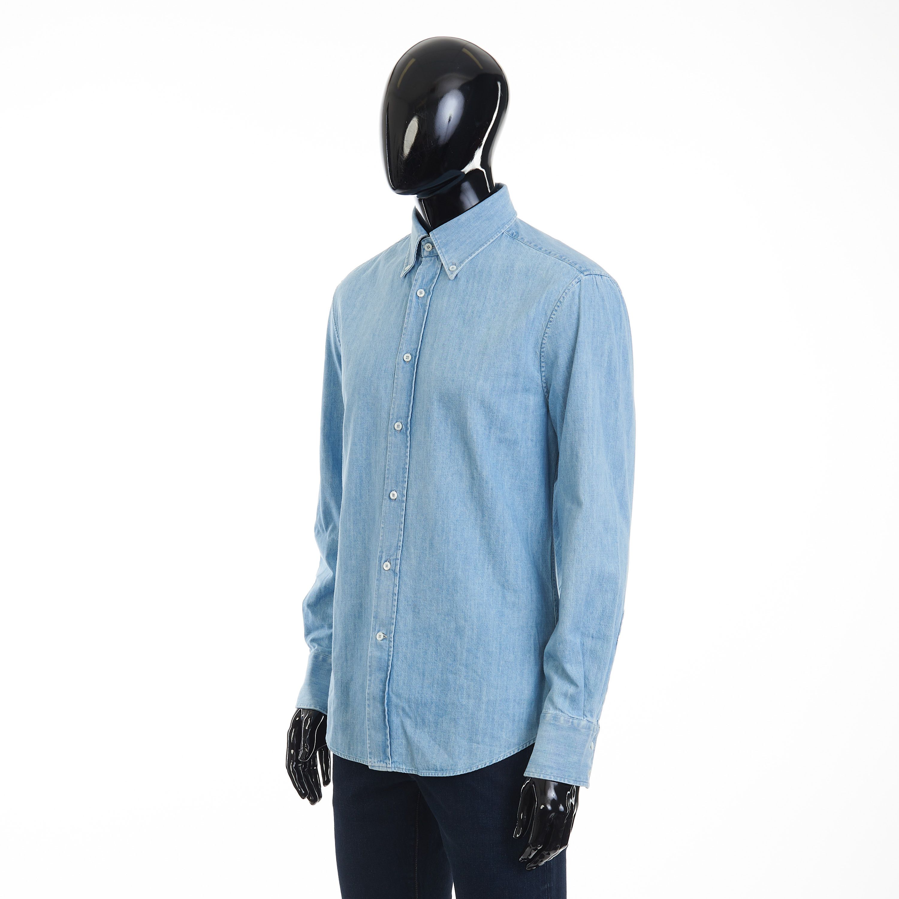 Brunello Cucinelli Denim Shirt - Slimfit, Button Down, Light Blue Cotton Size US M / EU 48-50 / 2 - 2 Thumbnail