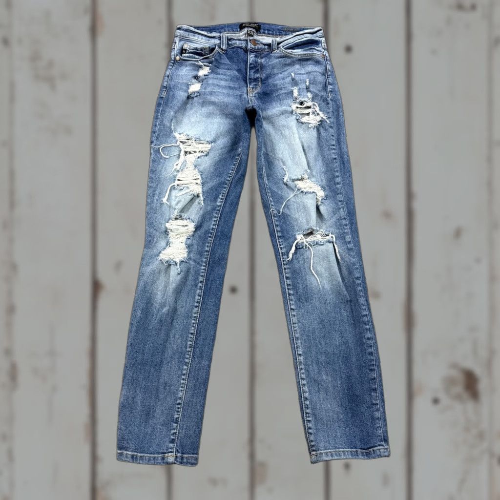 Denime Judy Blue Jeans Womens 26 Boyfriend Distressed Mid Rise Stretch Denim 26x29 Size 26" / US 2 / IT 38 - 1 Thumbnail