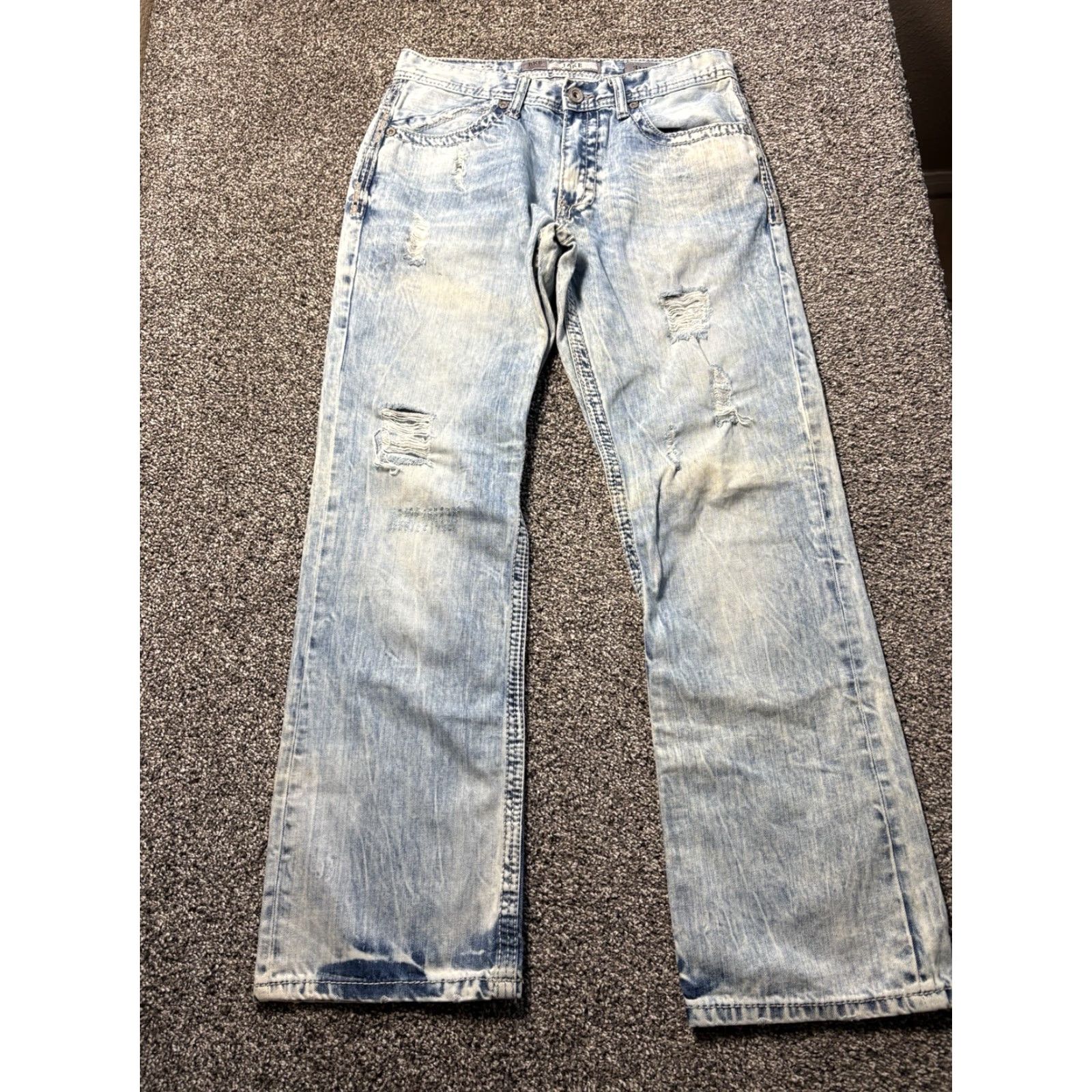 BKE VINTAGE BKE Jake Jeans Mens 31x30 Straight Light Blue Distressed Acid Wash Size US 31 - 2 Thumbnail
