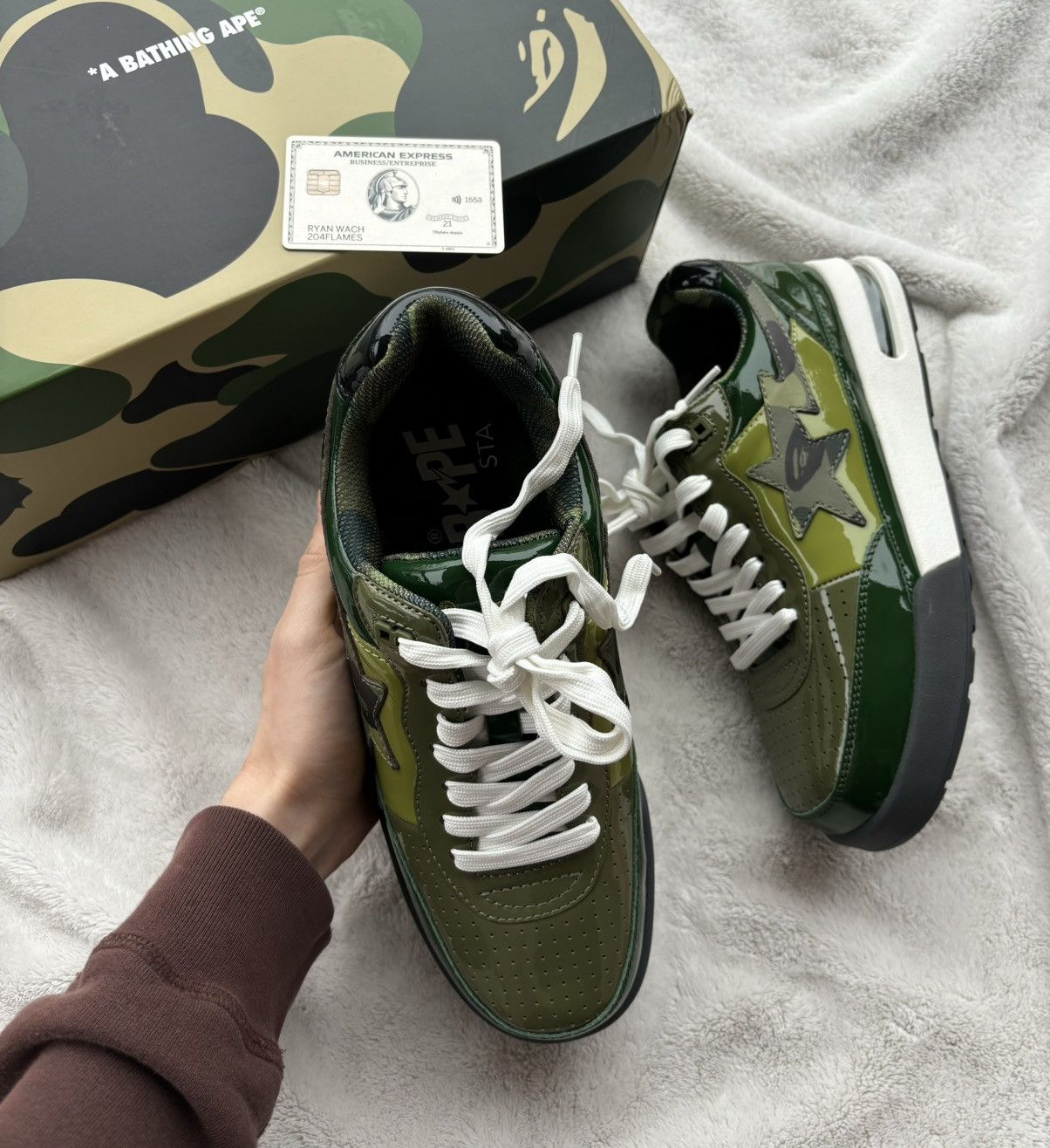 Bape Bape Road Sta Green/Camo Patent Leather Sneakers Size US 13 / EU 46 - 6 Thumbnail
