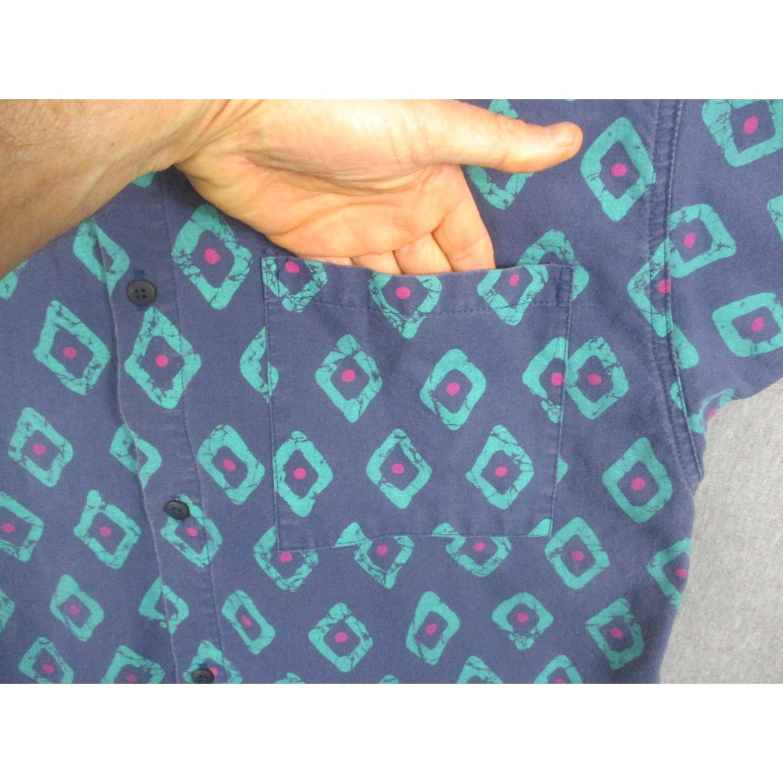 Vintage VINTAGE Body Objects Shirt Mens Large Blue Geometric Short Sleeve Made USA Size US L / EU 52-54 / 3 - 2 Thumbnail