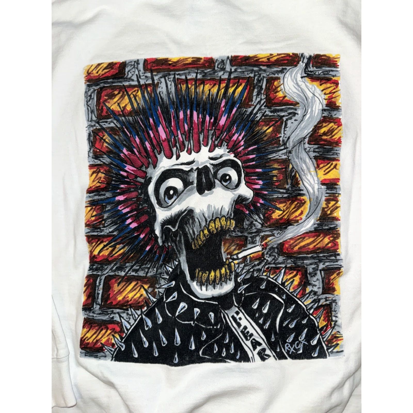 Vintage VINTAGE Anmals Magazine Hoodie Skull White L Mens Pullover 90s Flames Size US L / EU 52-54 / 3 - 2 Thumbnail