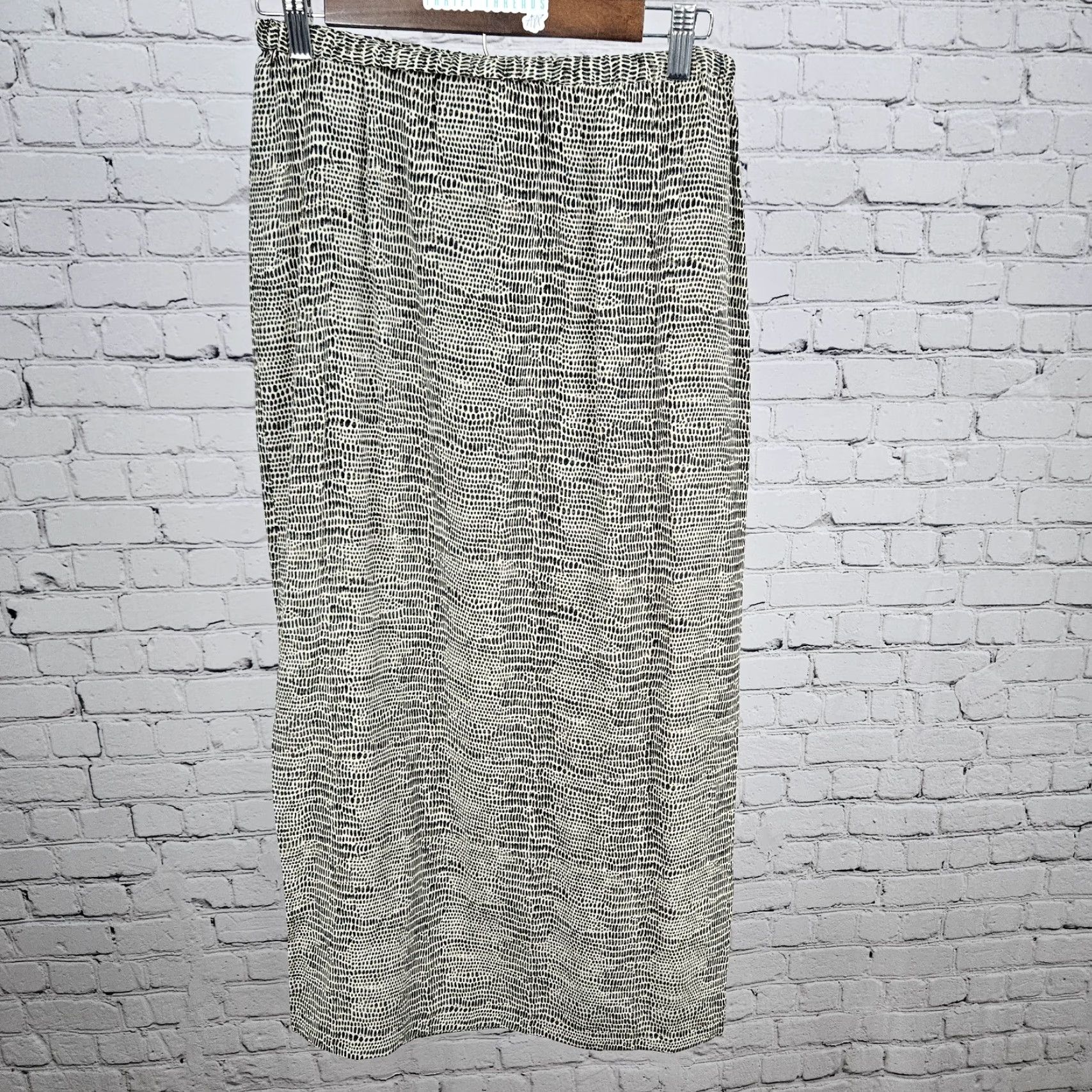 Vintage Allison Taylor Skirt Women 100% Silk Midi Beige Brown Animal Print Slit Drawstring Elastic Waist Small S Bohemian 90s Spring Summer Fall Size 28" / US 6 / IT 42 - 2 Thumbnail