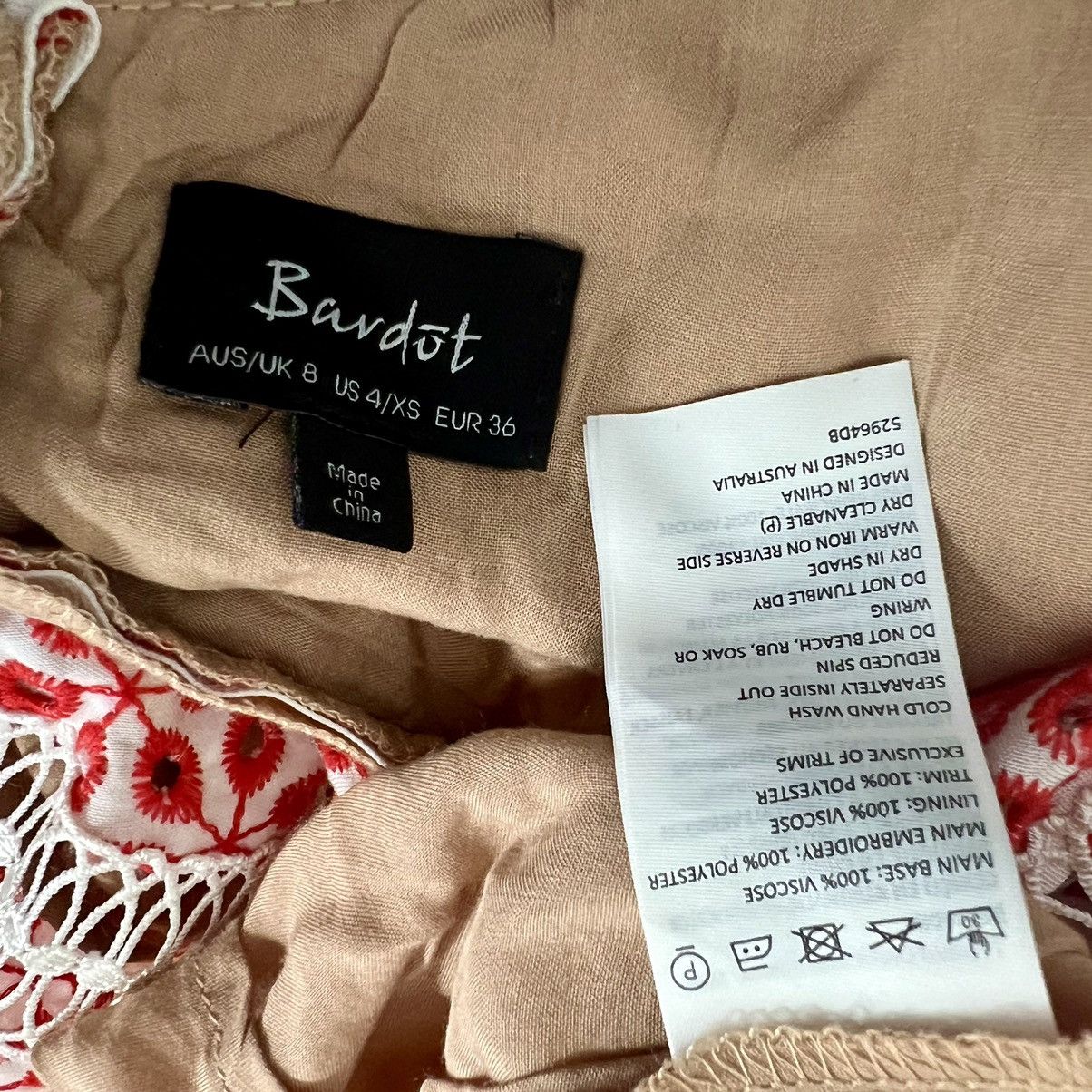 Designer Bardot Shock Camille Mini Dress Floral Lace Embroidered 4 XS Size XS / US 0-2 / IT 36-38 - 12 Thumbnail