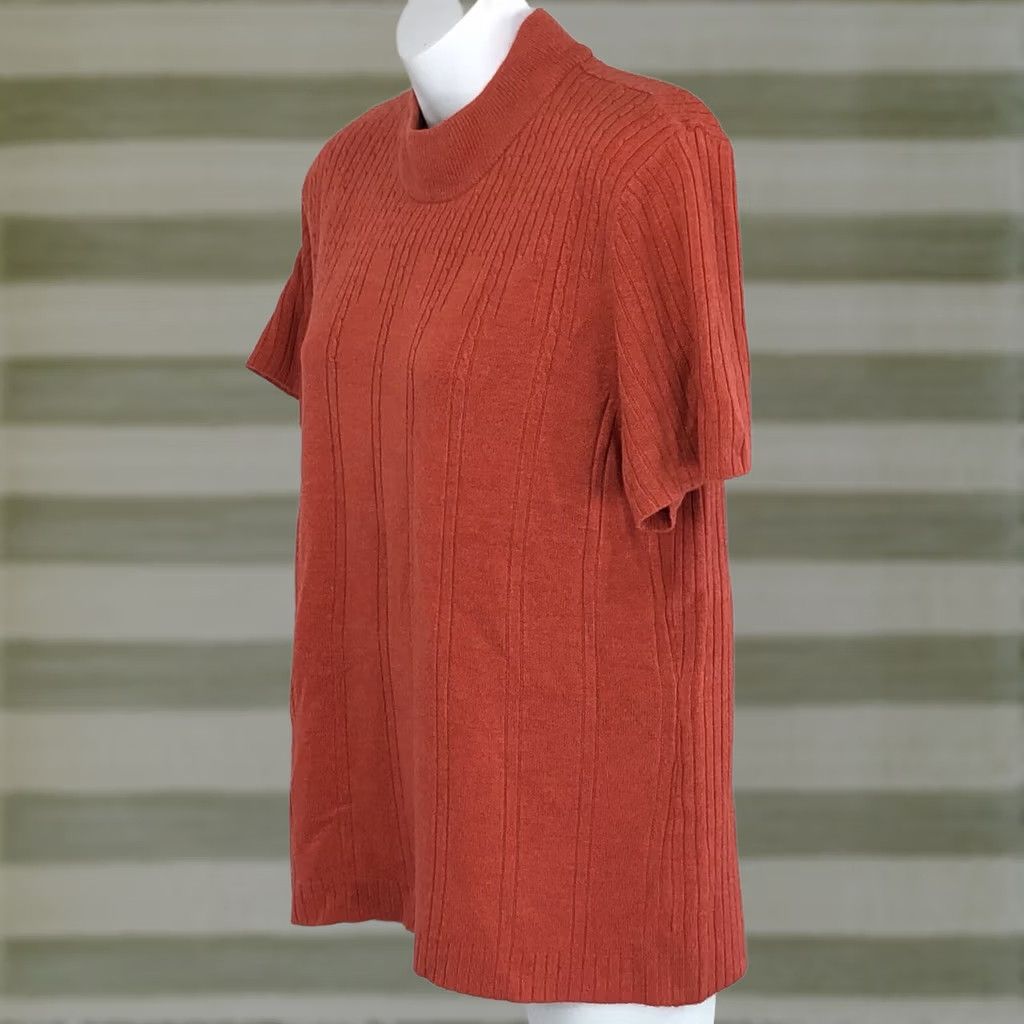 Vintage Vintage Requirements MockNeck Top XL Orange Ribbed Knit Short Sleeve Y2K Preppy Size XL / US 12-14 / IT 48-50 - 1 Thumbnail