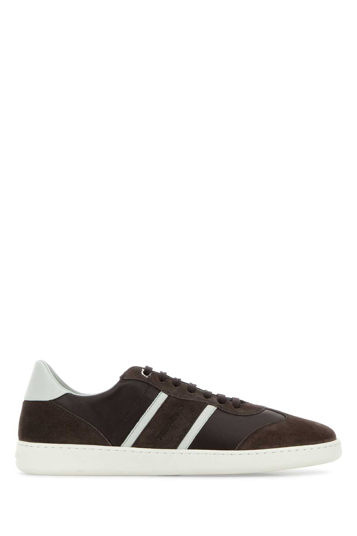 Salvatore Ferragamo Dark Brown Suede And Leather Achille Sneakers Size US 11 / EU 44 - 1 Thumbnail