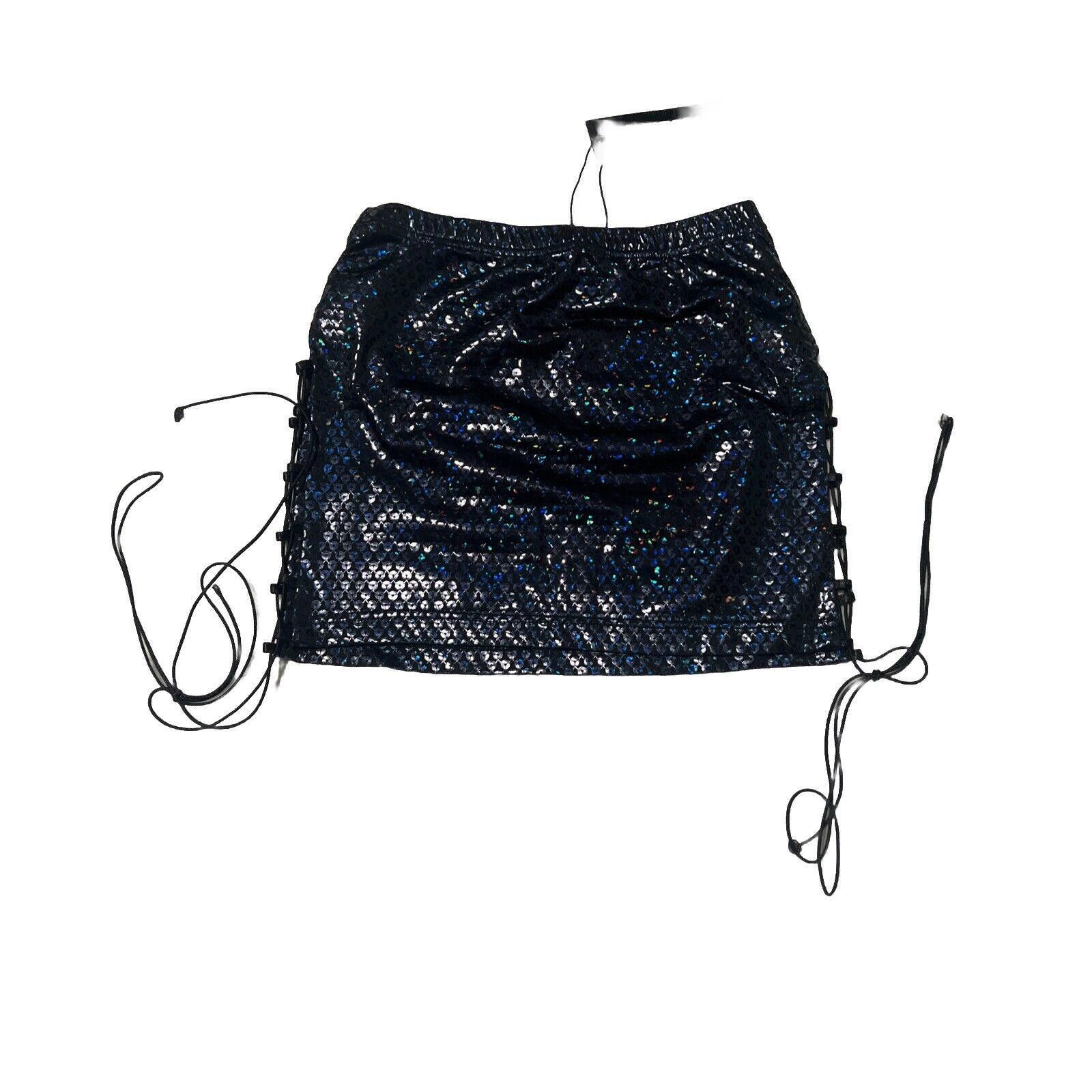 Other Sparkly Rave Wicked Wonderland Lace Up Mini Skirt Club Exx Size 28" / US 6 / IT 42 - 1 Thumbnail