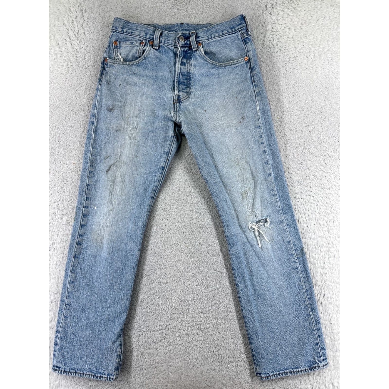 Levi's Levi's 501 Jeans Denim Blue Regular Adult 31 28x27 Button Fly Distressed 5-Pocket Solid Cotton Blend Vintage No Size US 31 - 2 Thumbnail