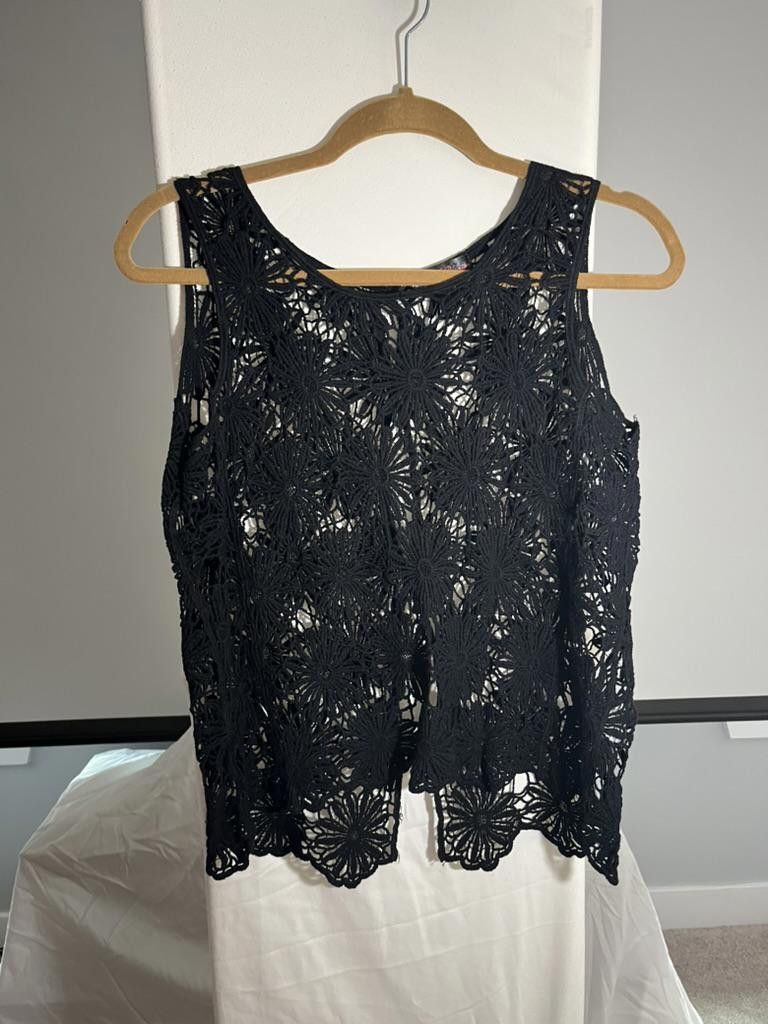 Designer Stylish JJ Basics Black Crochet Tank Top - L Size L / US 10 / IT 46 - 2 Thumbnail