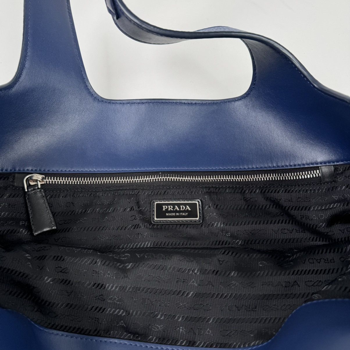 Prada Prada Blue Triangle Logo Nappa Leather Large Tote Bag Size ONE SIZE - 9 Thumbnail