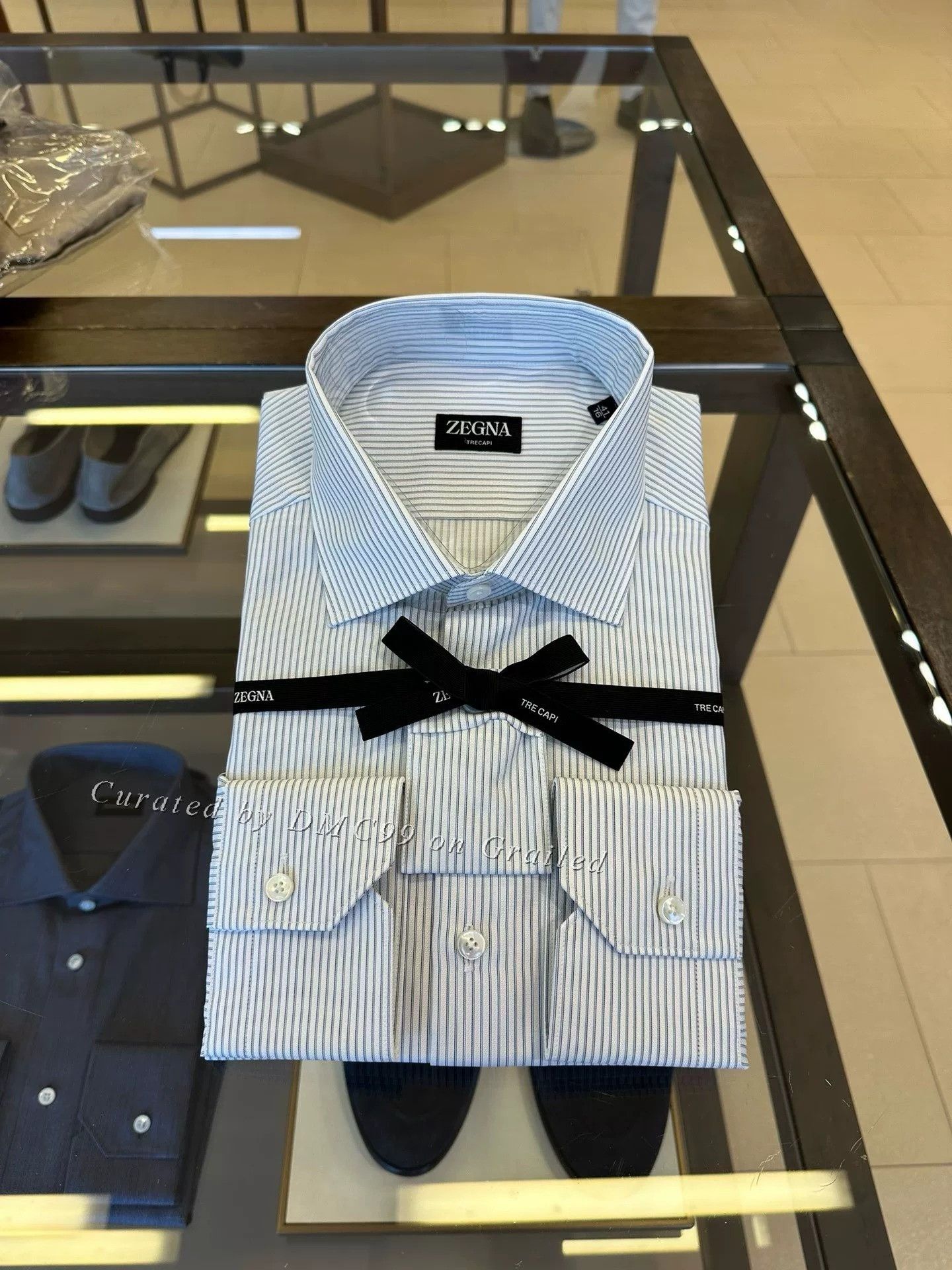 Ermenegildo Zegna Zegna White Blue Striped Men's Shirt Size US XS / EU 42 / 0 - 1 Thumbnail