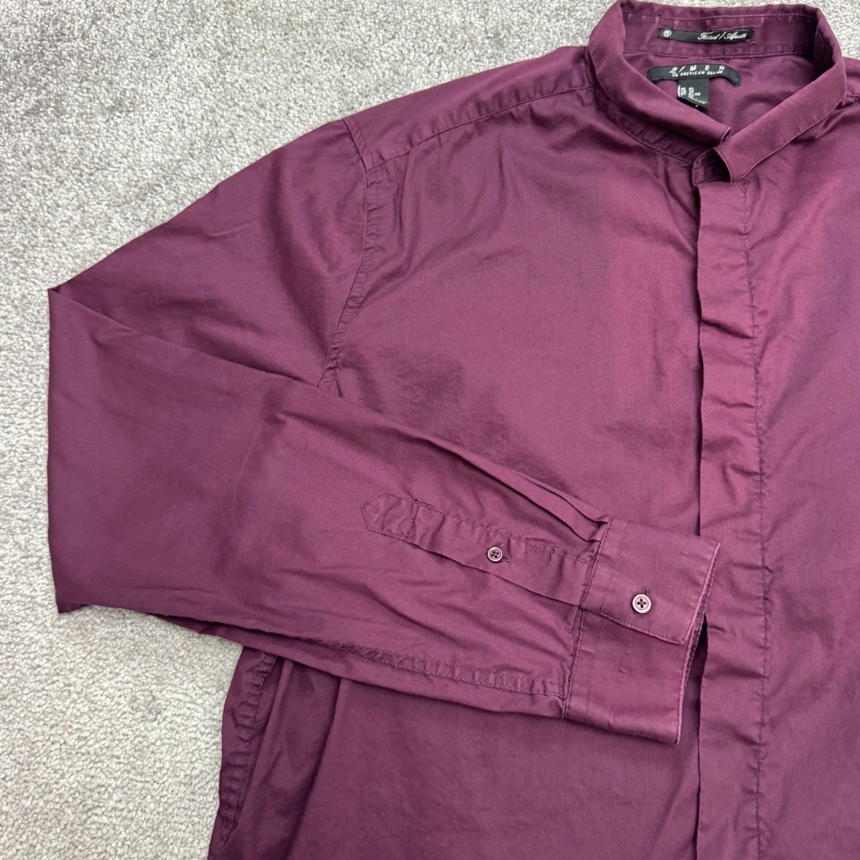 21 Men 21 MEN Button-Up Shirt Band Collar XL Burgundy Red Cotton Blend - Regular Fit Mens Size US XL / EU 56 / 4 - 3 Thumbnail