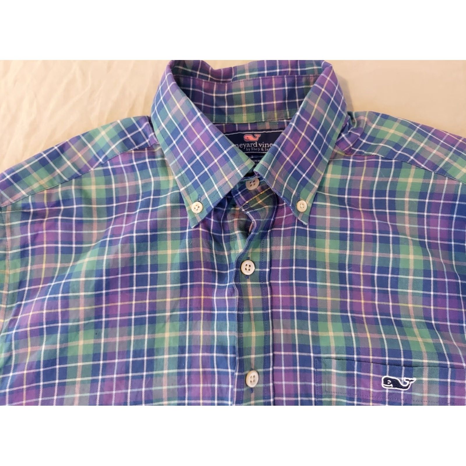 Vineyard Vines Vineyard Vines Shirt Plaid Button-Up Long Sleeve S Purple Cotton Mens Size 36R - 2 Thumbnail
