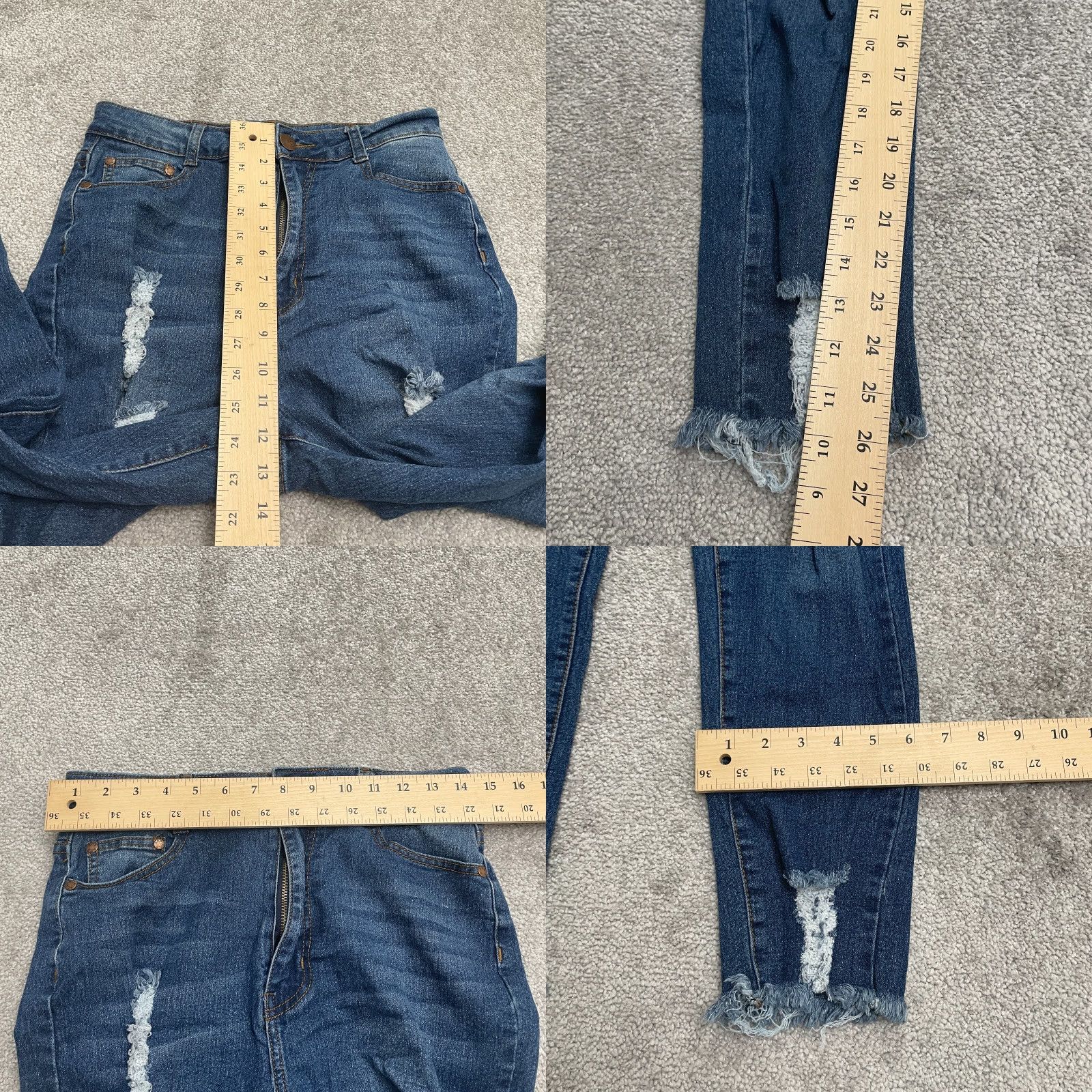 Vintage B.O.B Jeans Distressed Skinny Denim 28x26 Juniors 13/14 Blue Dark Wash High Rise Women Womens Jeans Size 34" / US 12 / IT 48 - 9 Thumbnail