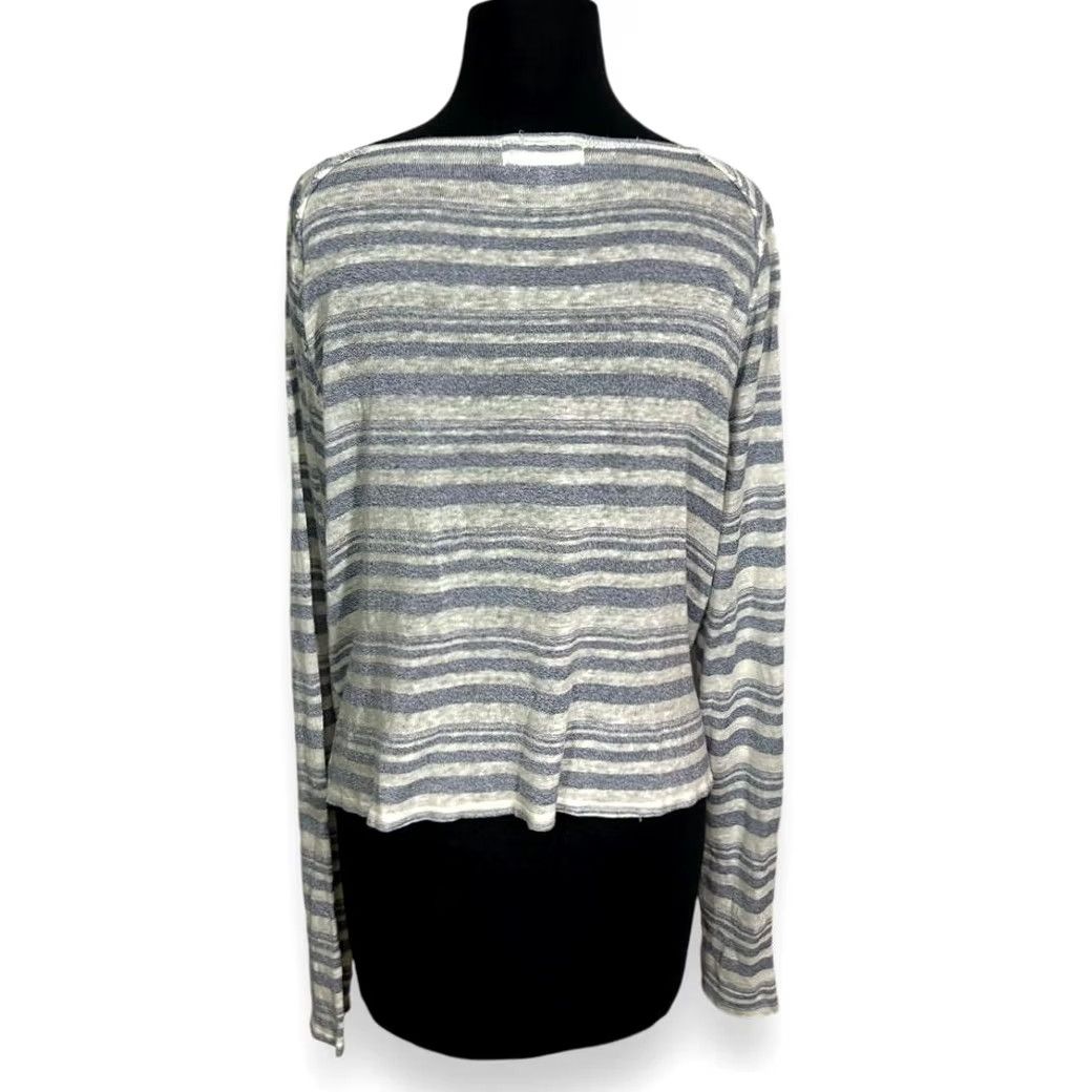 Bella Dahl Bella Dahl Linen Blend Long Sleeve Striped Tie Front Womens Med Blue Shirt Size M / US 6-8 / IT 42-44 - 3 Thumbnail
