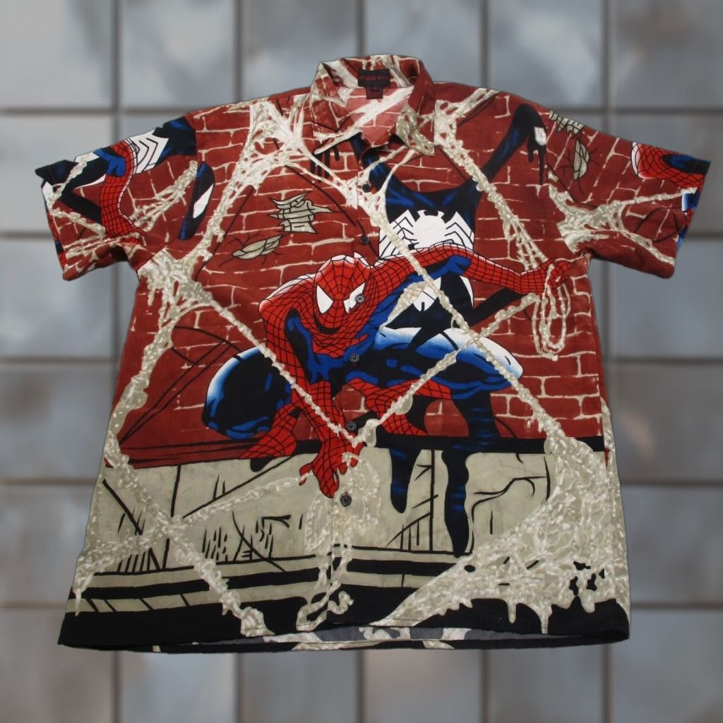 Vintage VINTAGE Spider Man Shirt Mens M Short Sleeve Button-Up Top All Over Pattern Comics AOP 90s Y2K Model Spider Man Theme Mens Size US M / EU 48-50 / 2 - 1 Thumbnail