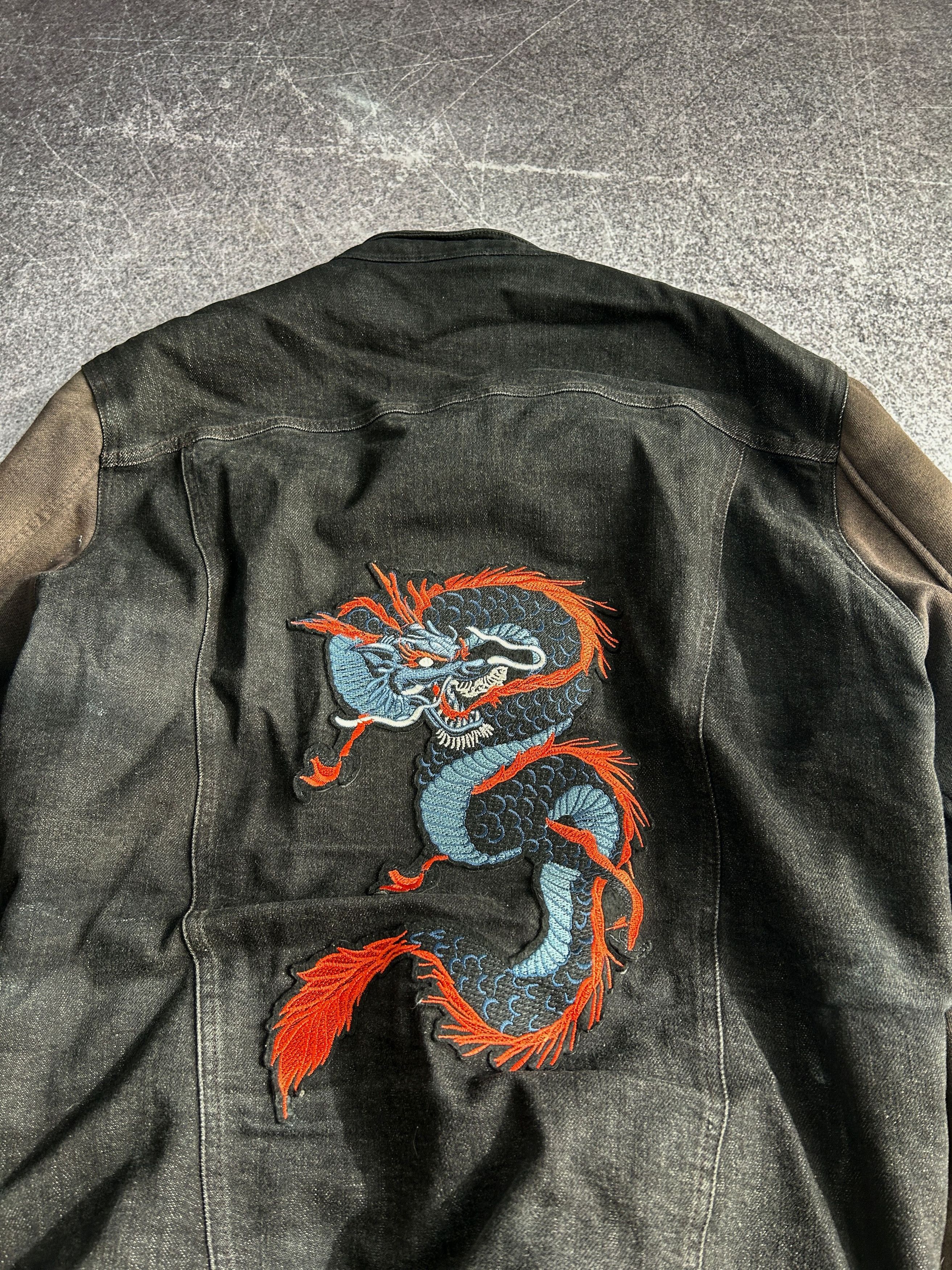Vintage Dragon Embroidered Denim Jacket Japanese Style Black Size US XL / EU 56 / 4 - 9 Thumbnail