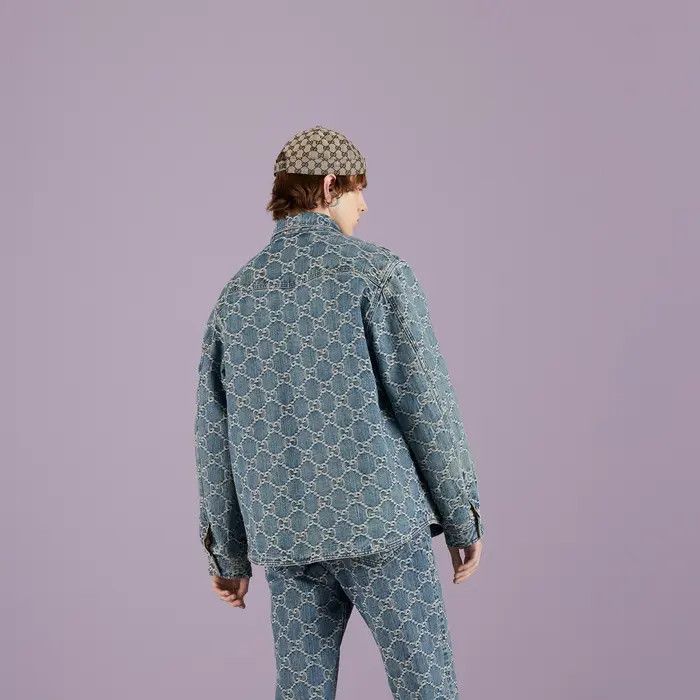 Gucci o1loc1c0226 713911 GG Jacquard Denim Shirt in Blue Size US XS / EU 42 / 0 - 4 Thumbnail