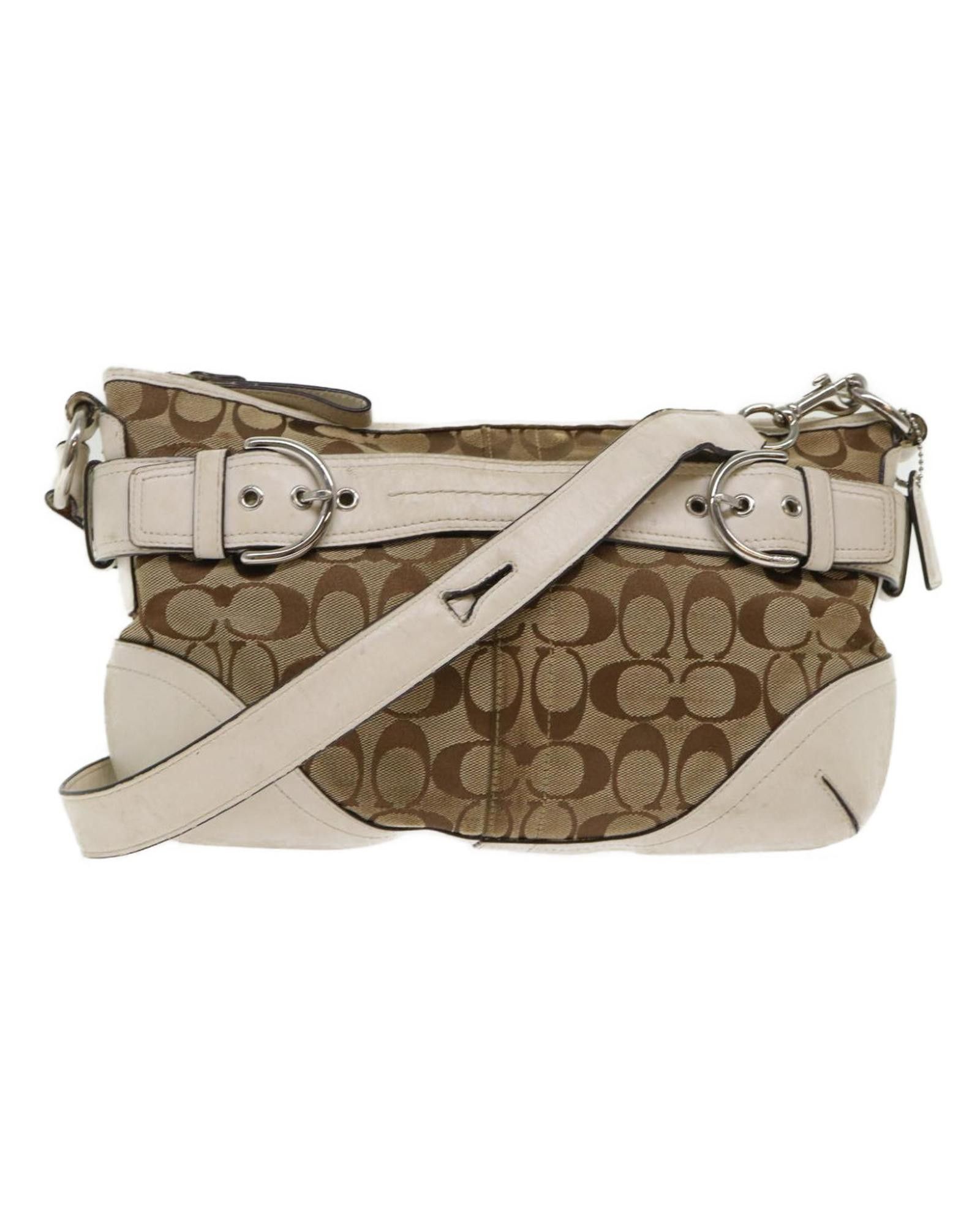image of Coach Beige Canvas Shoulder Bag, Women's