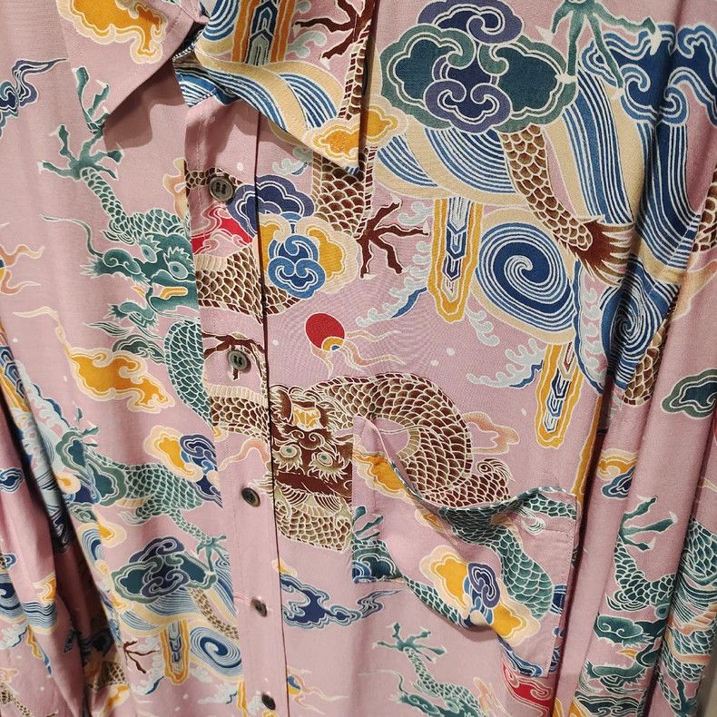 Yohji Yamamoto Yohji Yamamoto Pink and purple rayon dragon shirt 2502-Nex Size US XL / EU 56 / 4 - 3 Thumbnail