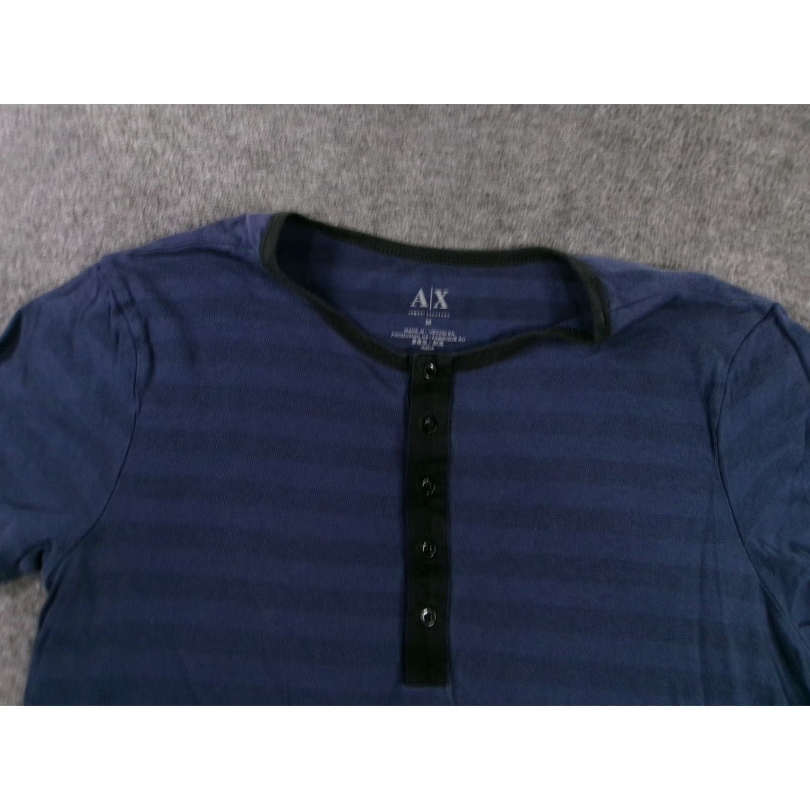 Armani Exchange Armani Exchange Shirt Men Medium Navy Striped Henley Classic Preppy Logo Short Sleeve Cotton Blend Size US M / EU 48-50 / 2 - 2 Thumbnail
