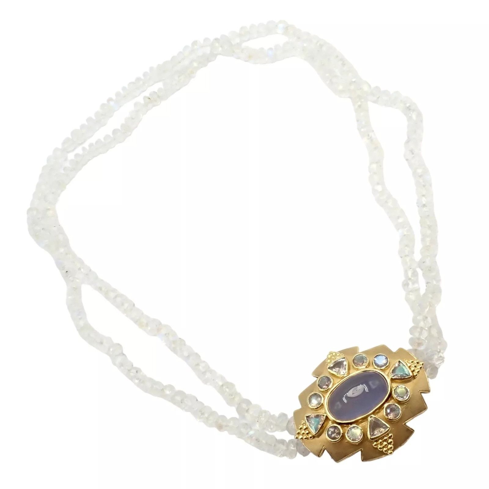 Vintage 18k Gold Set Moonstone Chalcedony Brooch Bracelet Necklace Size ONE SIZE - 8 Thumbnail