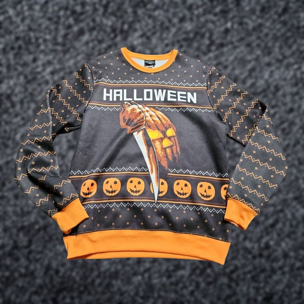 Vintage Mens M Halloween Michael Myers Sweatshirt Ugly Sweater John Carpenter AOP Black Size US M / EU 48-50 / 2 - 1 Thumbnail