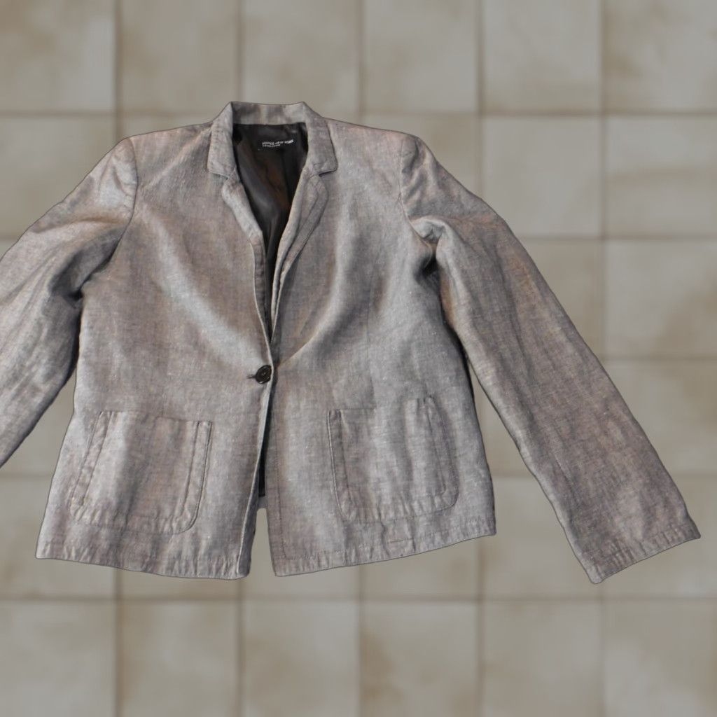 Jones New York Womens Blazer 12 Gray Linen Button Collar Casual Dressy Vintage? Wait.