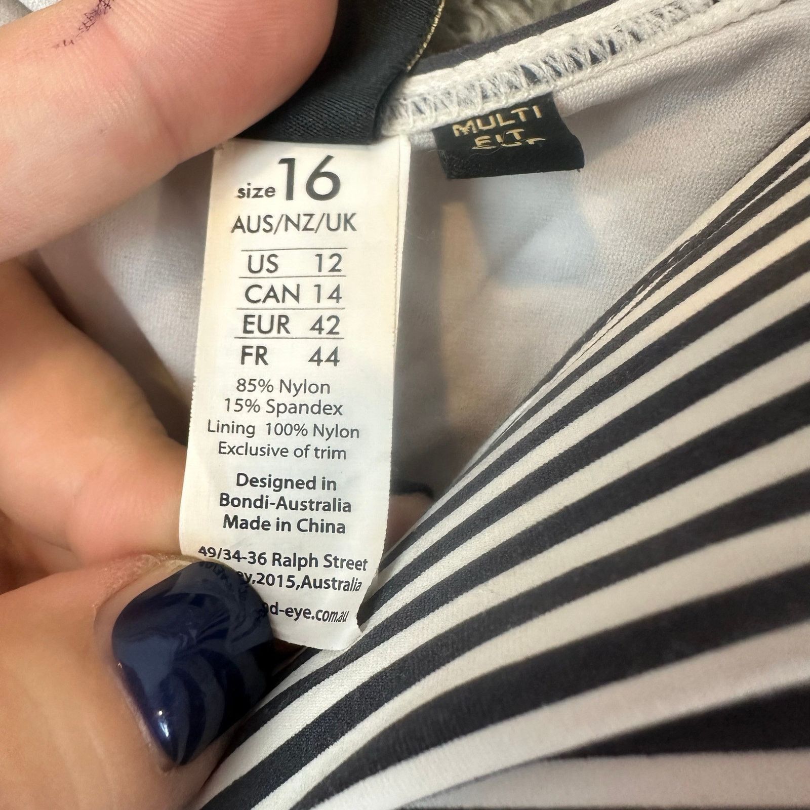 Other Bond-Eye One Piece Ruched SwimSuit Black White Stripe 12 Size XL / US 12-14 / IT 48-50 - 9 Thumbnail