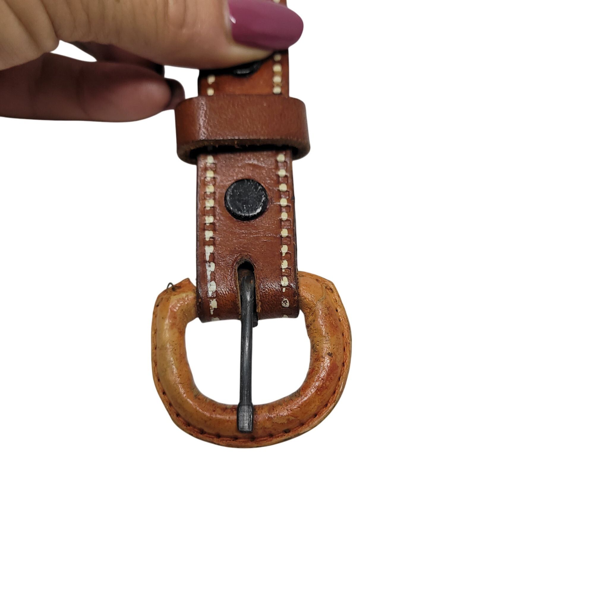 Handmade Vtg Handmade Cognac Braided Tooled Western Leather Belt 28" Size ONE SIZE - 2 Thumbnail