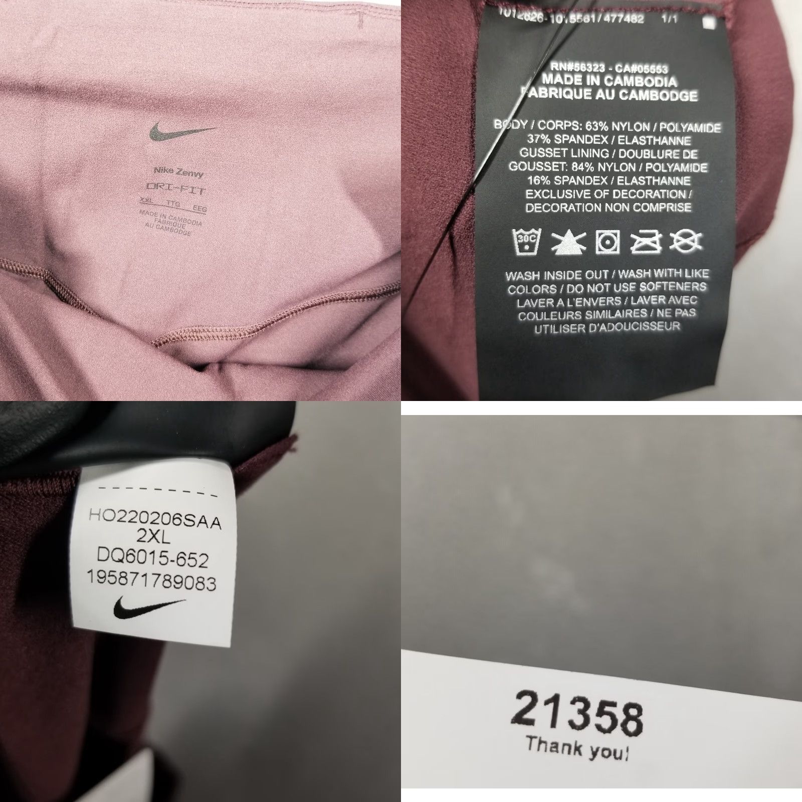 Nike Nike Zenvy High Waist Yoga Leggings 7/8 - Women's 2XL - Burgundy - Activewear - Compression - Pockets Size 40" / US 18 - 8 Thumbnail