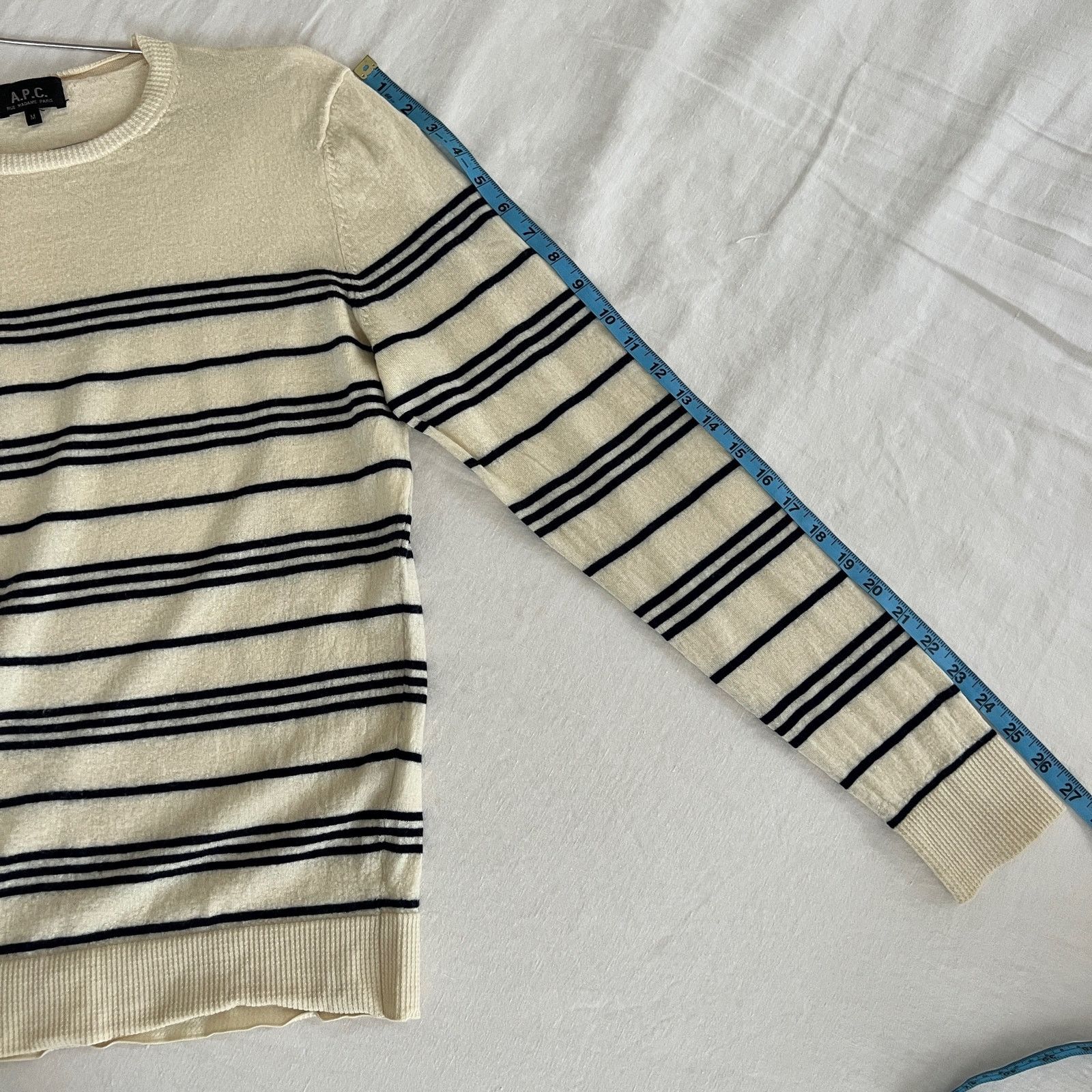 A.P.C. A.P.C. Womens Cream Black Stripe 100% Wool Sweater Size M Size M / US 6-8 / IT 42-44 - 8 Thumbnail