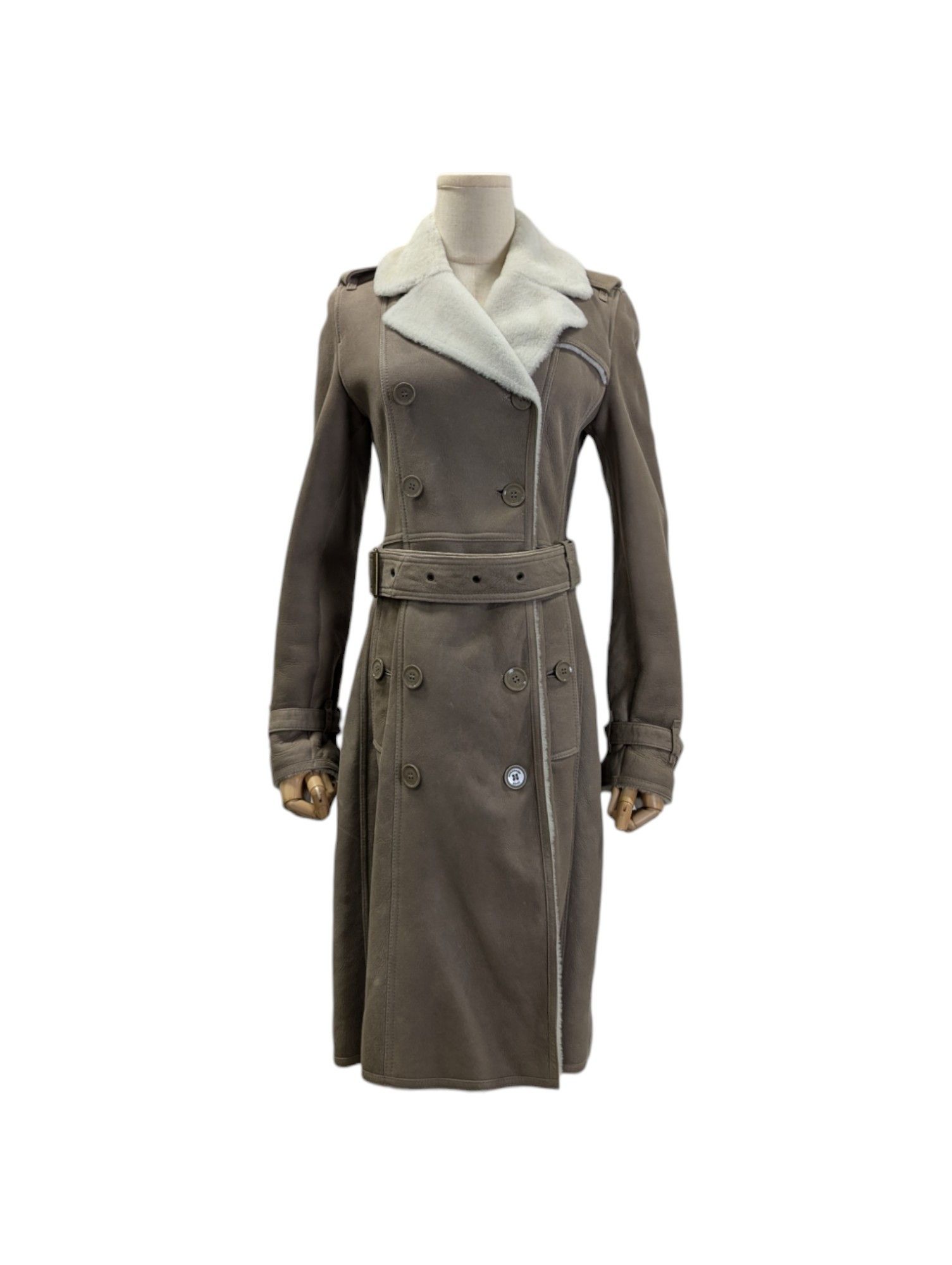 Burberry Taupe Shearling Mid-Length Overcoat Size XS / US 0-2 / IT 36-38 - 1 Thumbnail