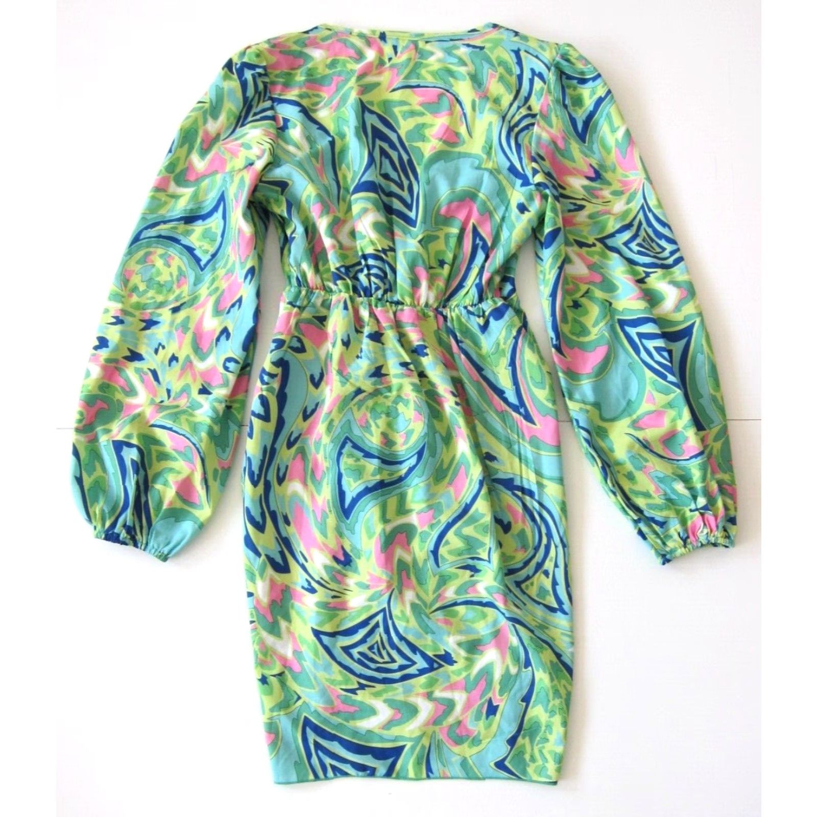 Shein VINTAGE Shein Green Blue Pink Retro Stretch V-Neck Twist Long Sleeve Dress Women XS/2 Size XS / US 0-2 / IT 36-38 - 2 Thumbnail