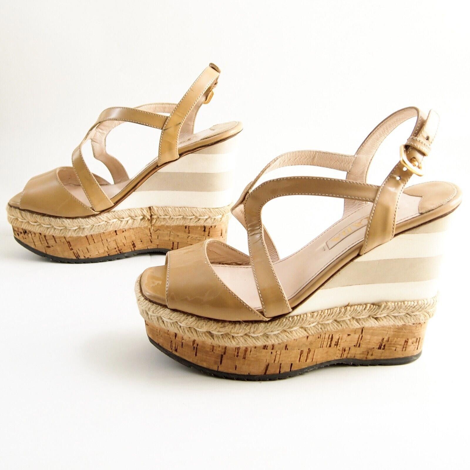 Prada Prada Wedge Sandals Beige Nude Patent Leather US 7 EU 37 Size US 7 / IT 37 - 2 Thumbnail