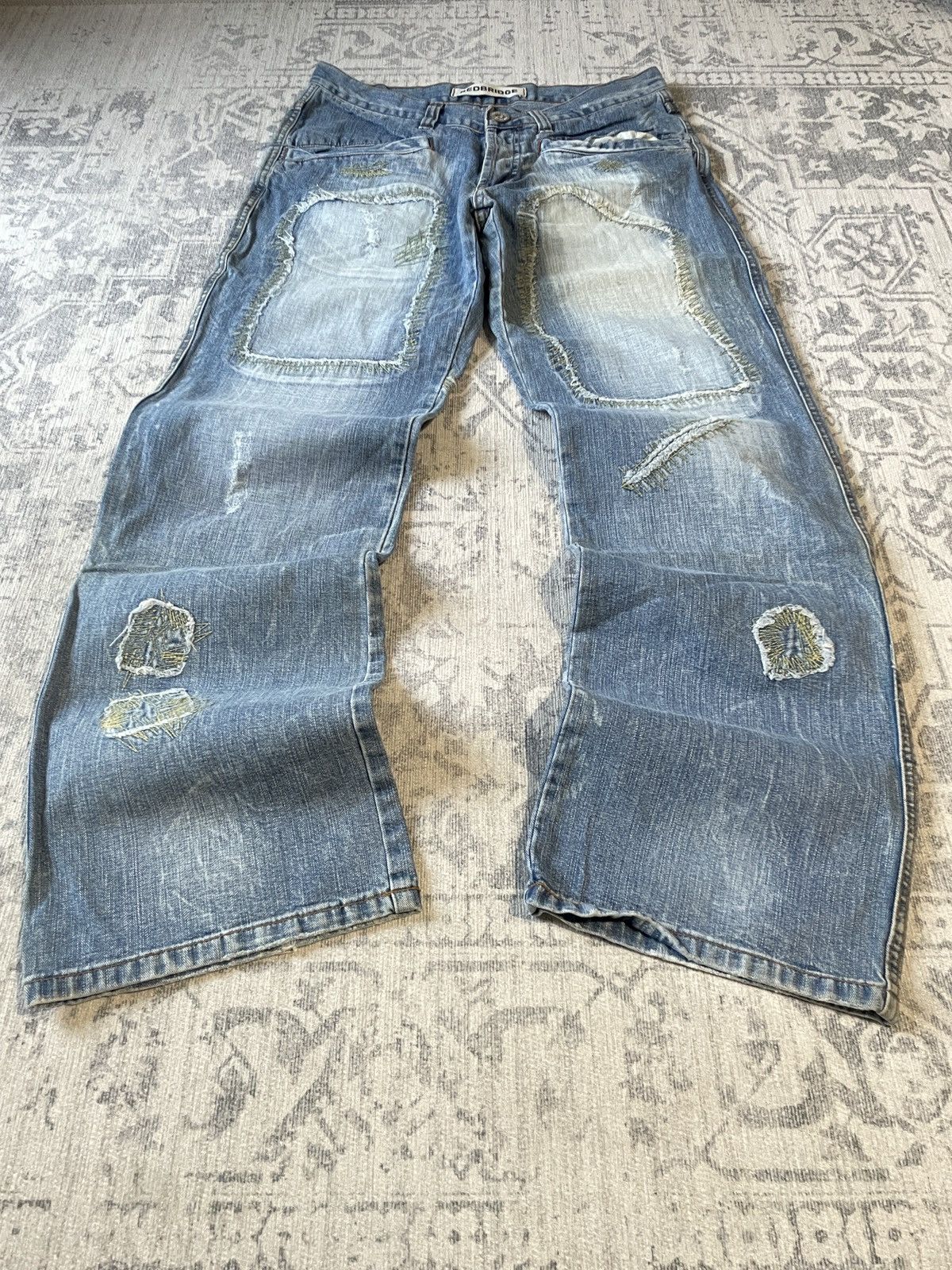 Pre-owned Hysteric Glamour X If Six Was Nine Japan Avant Garde Patchwork Washed Flared Wide Faded Jeans In Blue