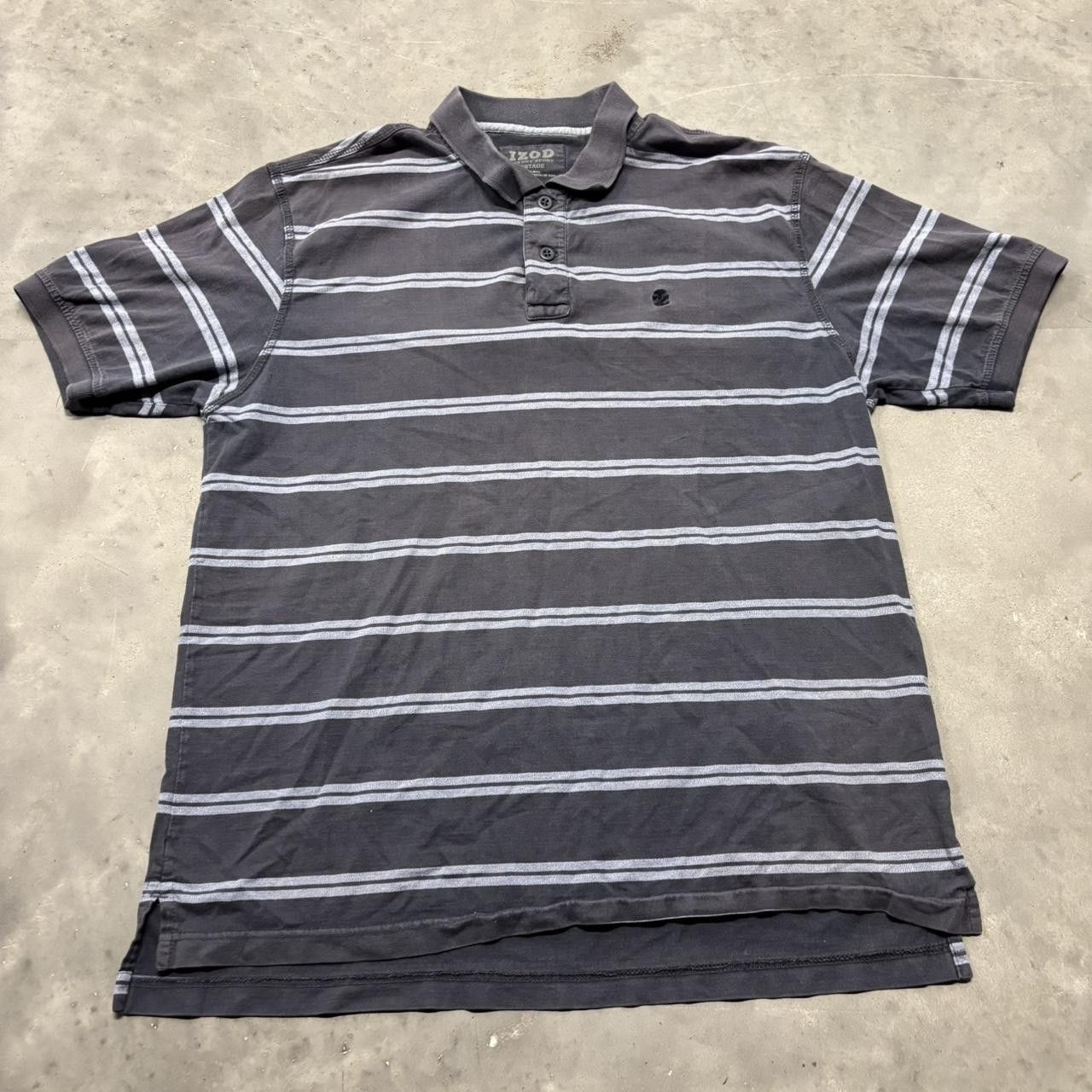 Japanese Brand × Vintage Crazy Vintage Y2K/2000s Faded Navy Blue Striped Streetwear Essential Polo Shirt! Size US L / EU 52-54 / 3 - 1 Thumbnail