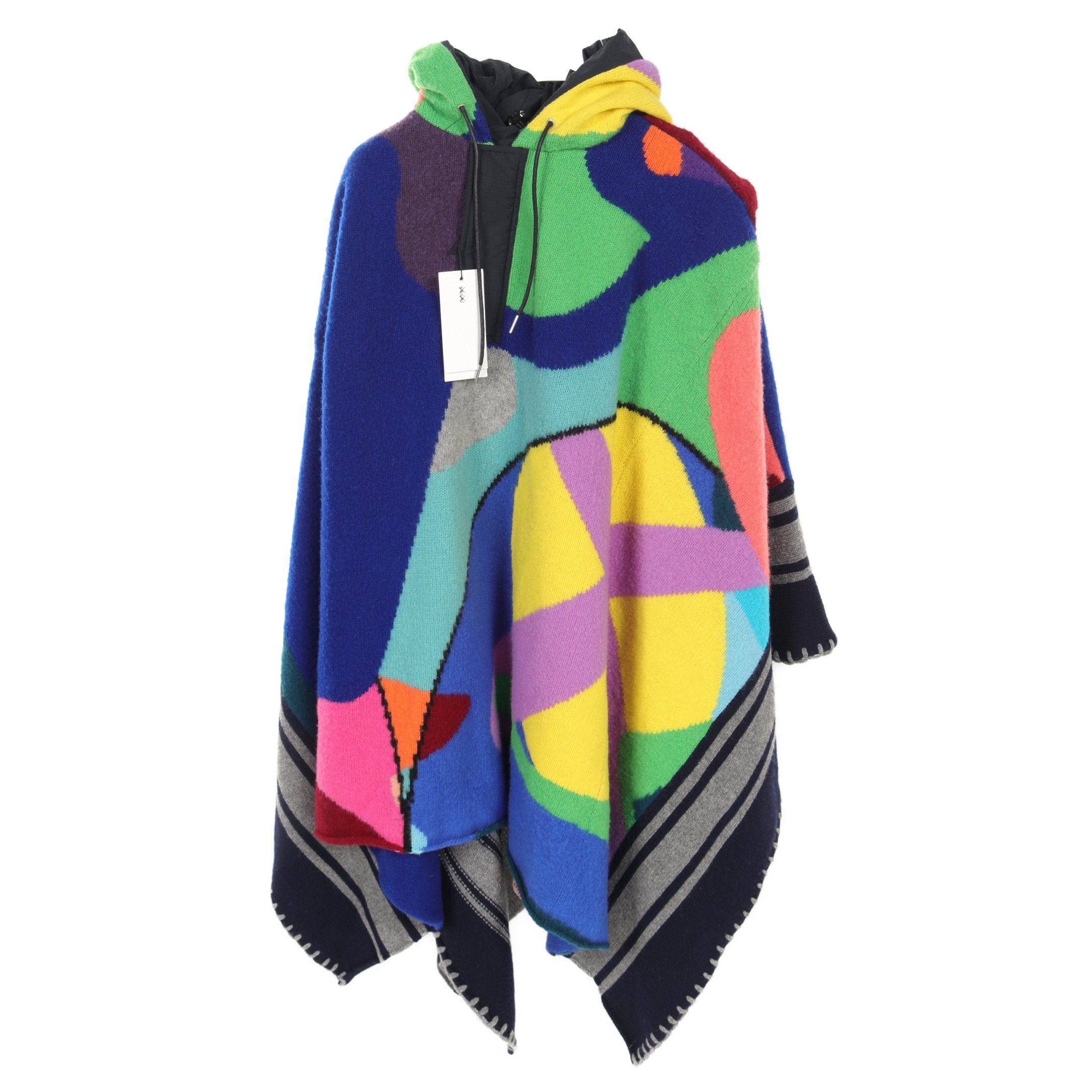 Sacai Sacai Sacai * Kaws Jacquard Knit Poncho Wool Blue Multicolor Switching Hooded 21Aw Size ONE SIZE - 1 Thumbnail