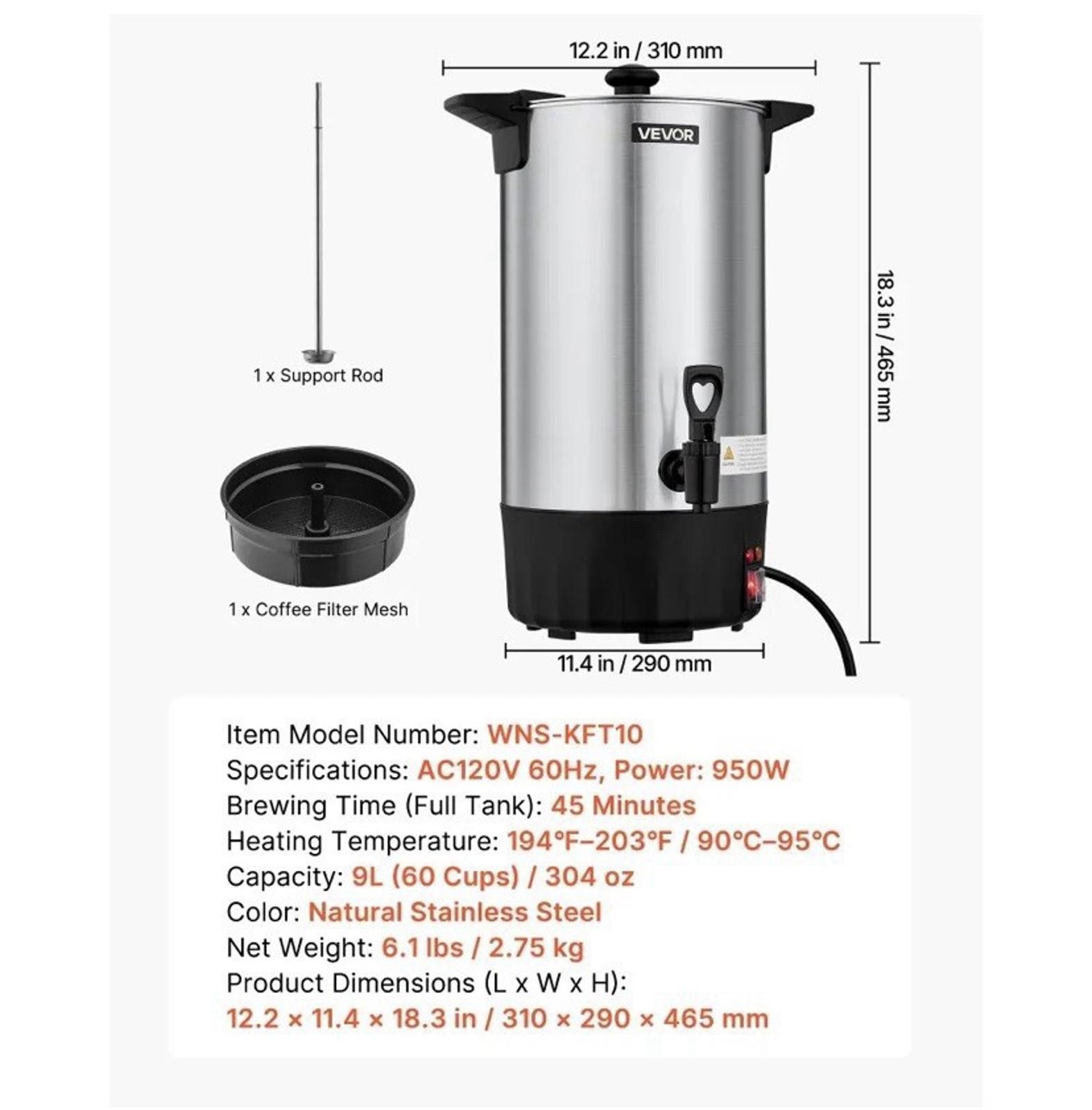 Other Vevor Electric Coffee Urn Wnskft10 Commercial Coffee Maker Size ONE SIZE - 7 Thumbnail