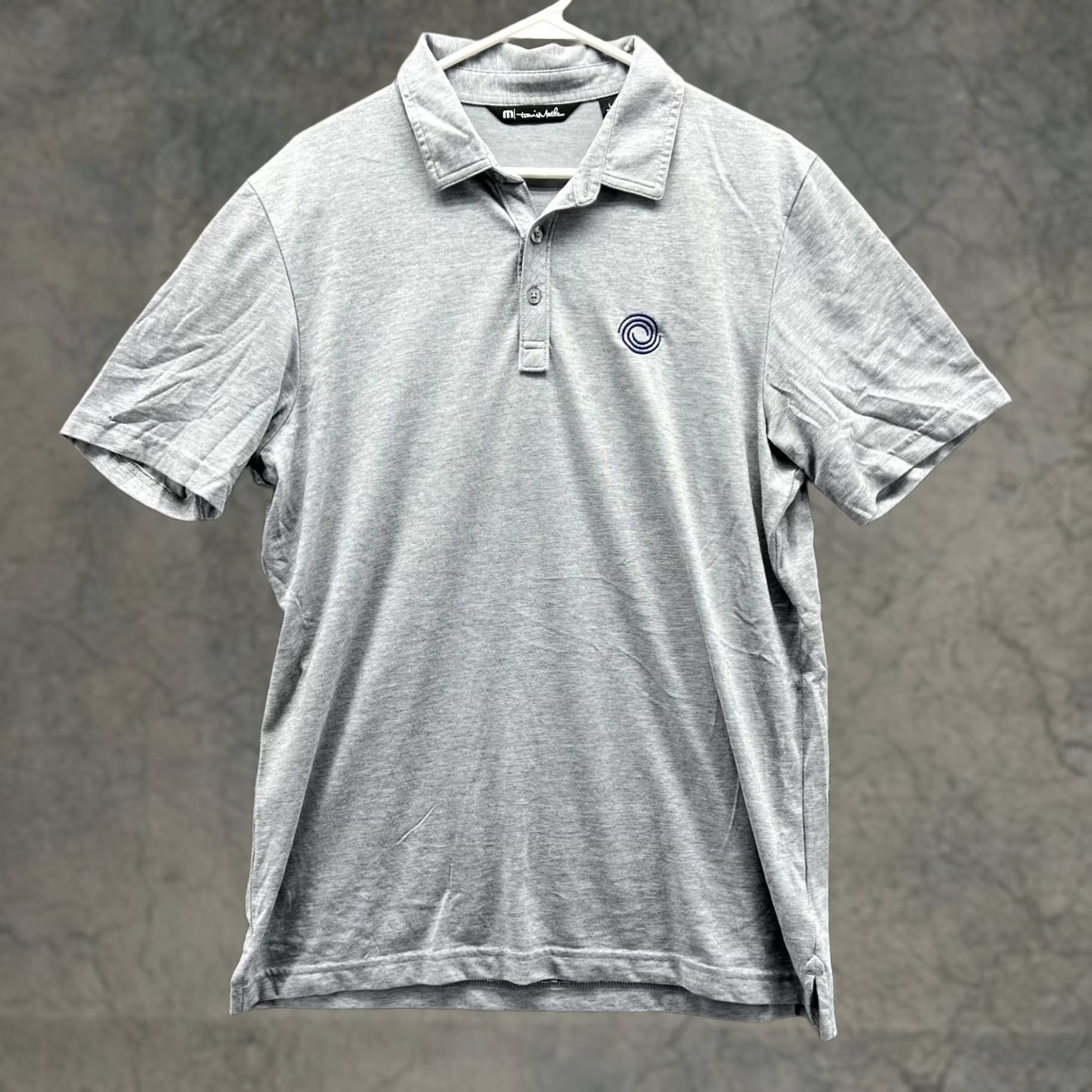 TravisMathew Travis Mathew Polo Shirt Large Adult Gray Pima Polyester Preppy Dress Shirt Short Sleeve Collared Button Logo Casual Business Party/Cocktail Mens Size 42R - 1 Thumbnail