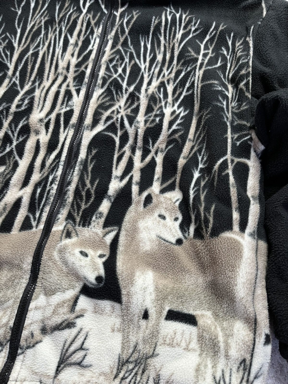 Vintage 🐺Vintage Wolf Fleece Jacket AOP Graphic Nature 90s Y2K Size US XL / EU 56 / 4 - 4 Thumbnail