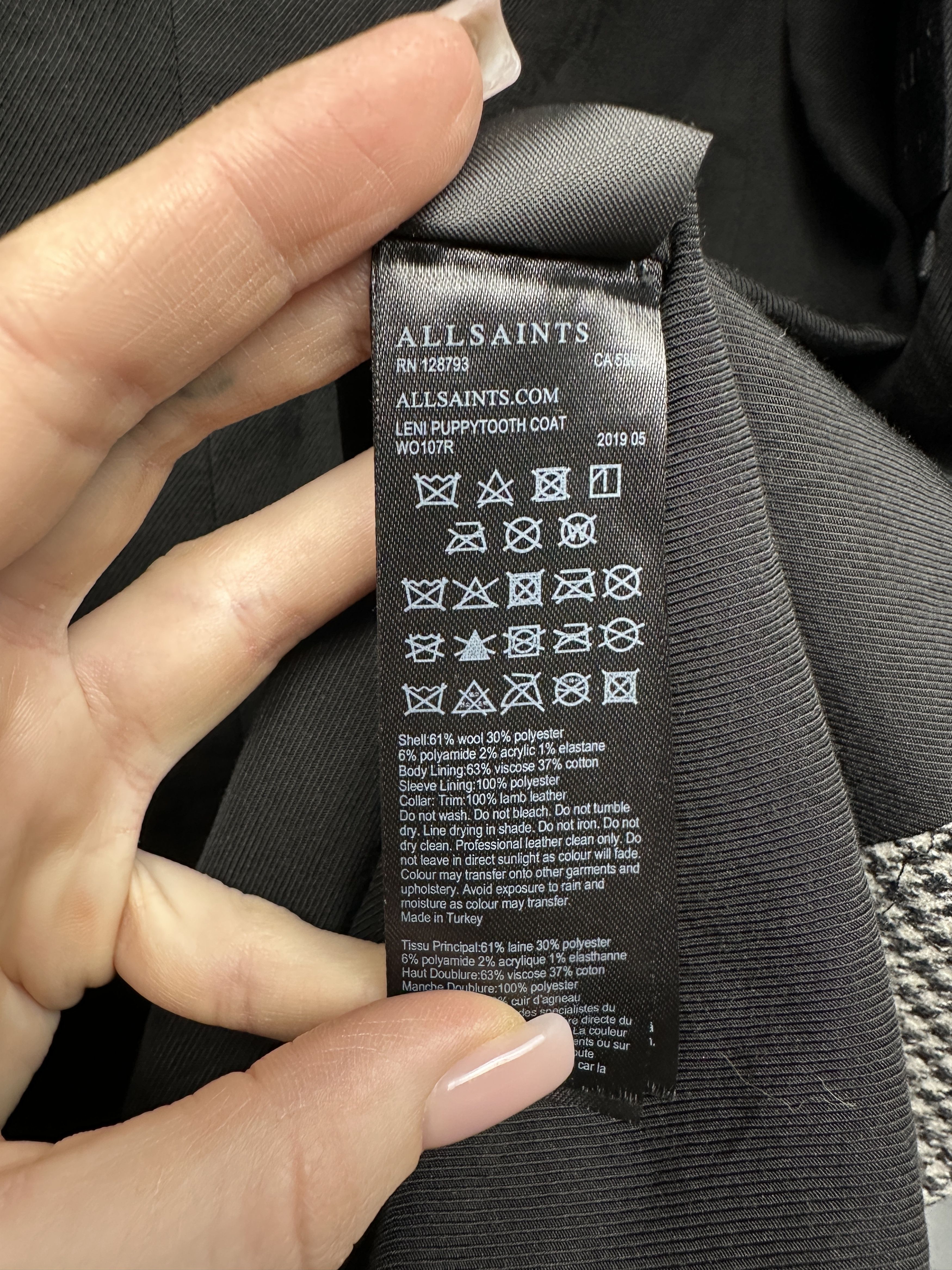 Allsaints AllSaints Leni Puppytooth Wool Coat Jacket Size XS / US 0-2 / IT 36-38 - 5 Thumbnail