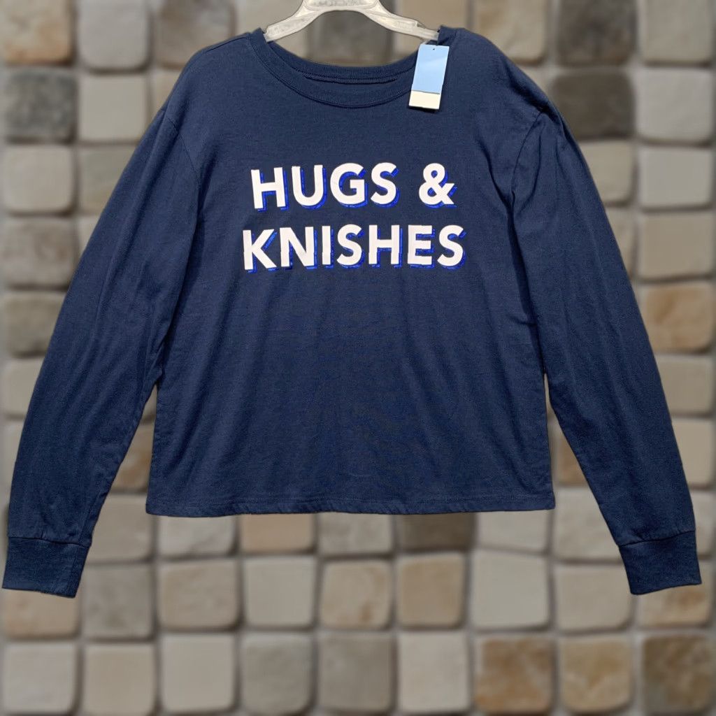 X-LARGE Zoe + Liv T-Shirt XL Long Sleeve Navy Blue White Hugs & Knishes NWT Nike? Size XL / US 12-14 / IT 48-50 - 1 Thumbnail